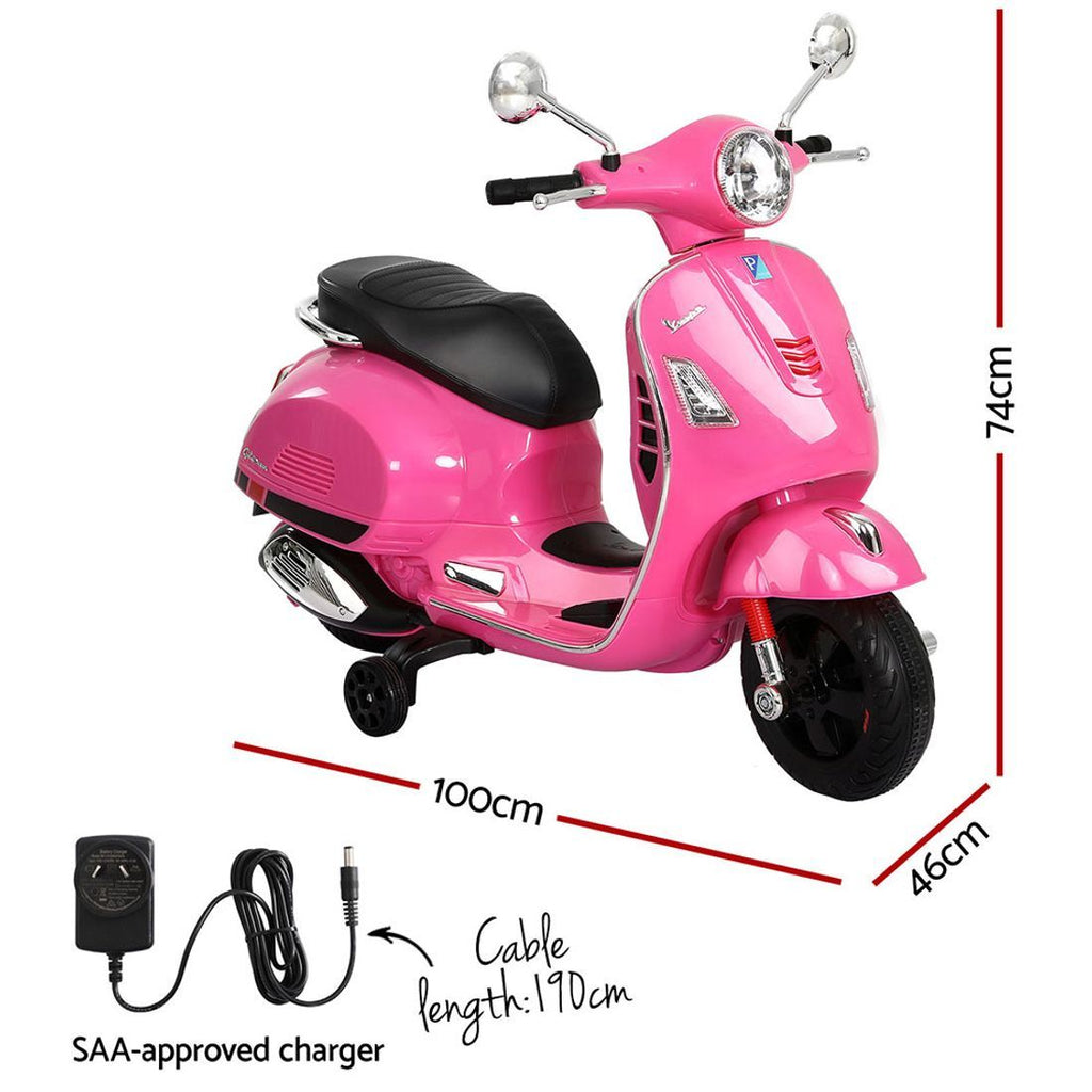 Coche para niños, motocicleta, scooter con licencia VESPA, juguetes eléctricos, color rosa
