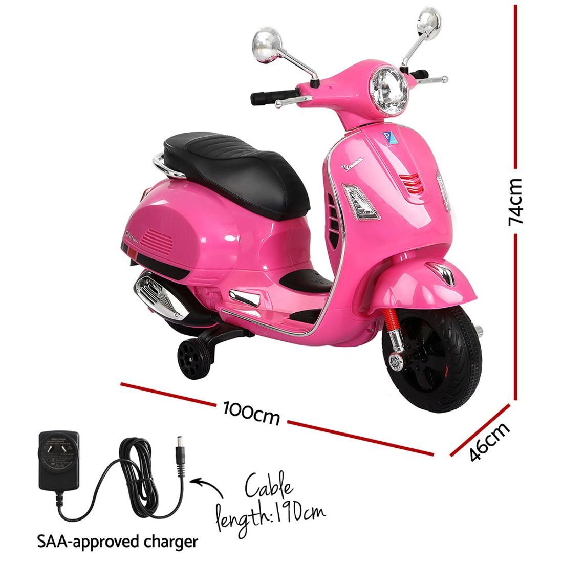 Coche para niños, motocicleta, scooter con licencia VESPA, juguetes eléctricos, color rosa