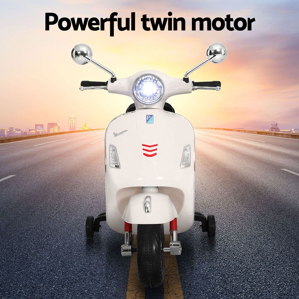 Kids Ride On Car Motorcycle Motorbike VESPA Licensed Scooter Electric Toys White