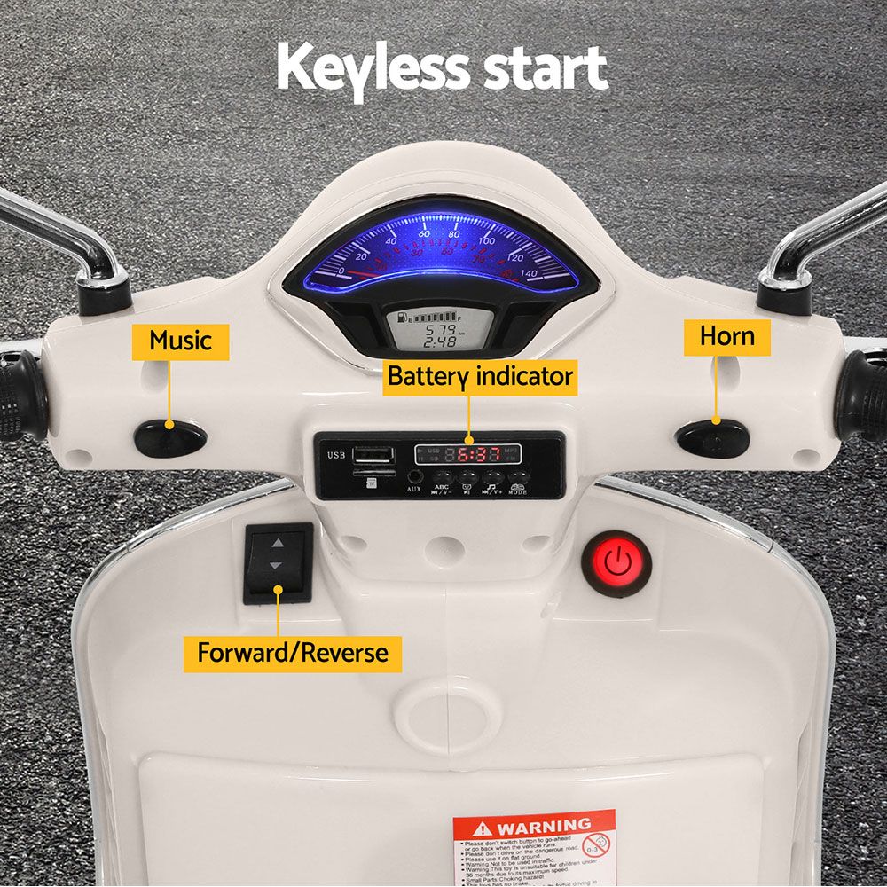 Kids Ride On Car Motorcycle Motorbike VESPA Licensed Scooter Electric Toys White