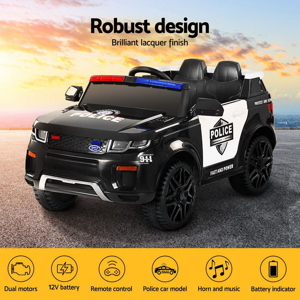 Coche de policía eléctrico Rigo Kids Ride On Patrol con mando a distancia inspirado en el Range Rover, color negro