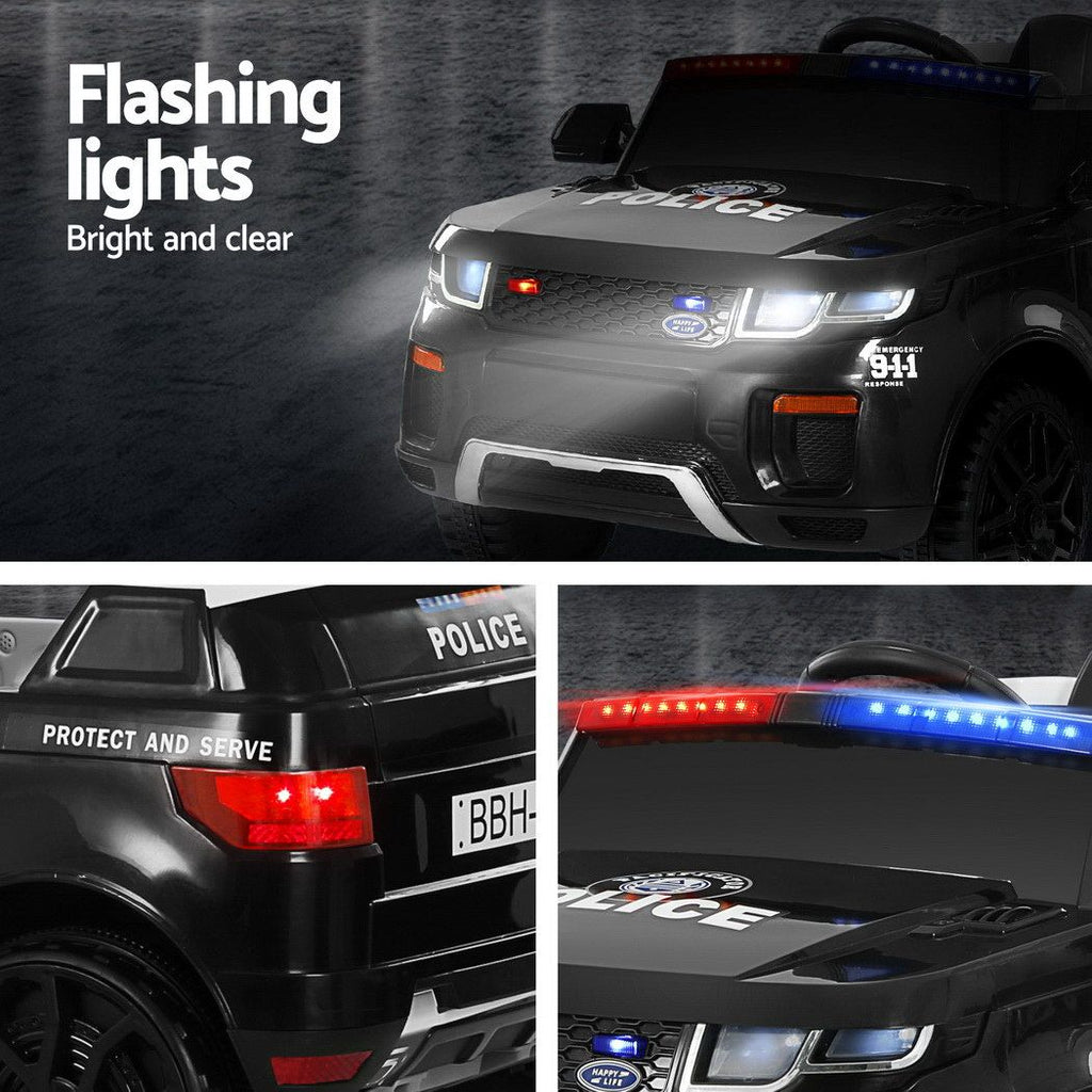 Coche de policía eléctrico Rigo Kids Ride On Patrol con mando a distancia inspirado en el Range Rover, color negro