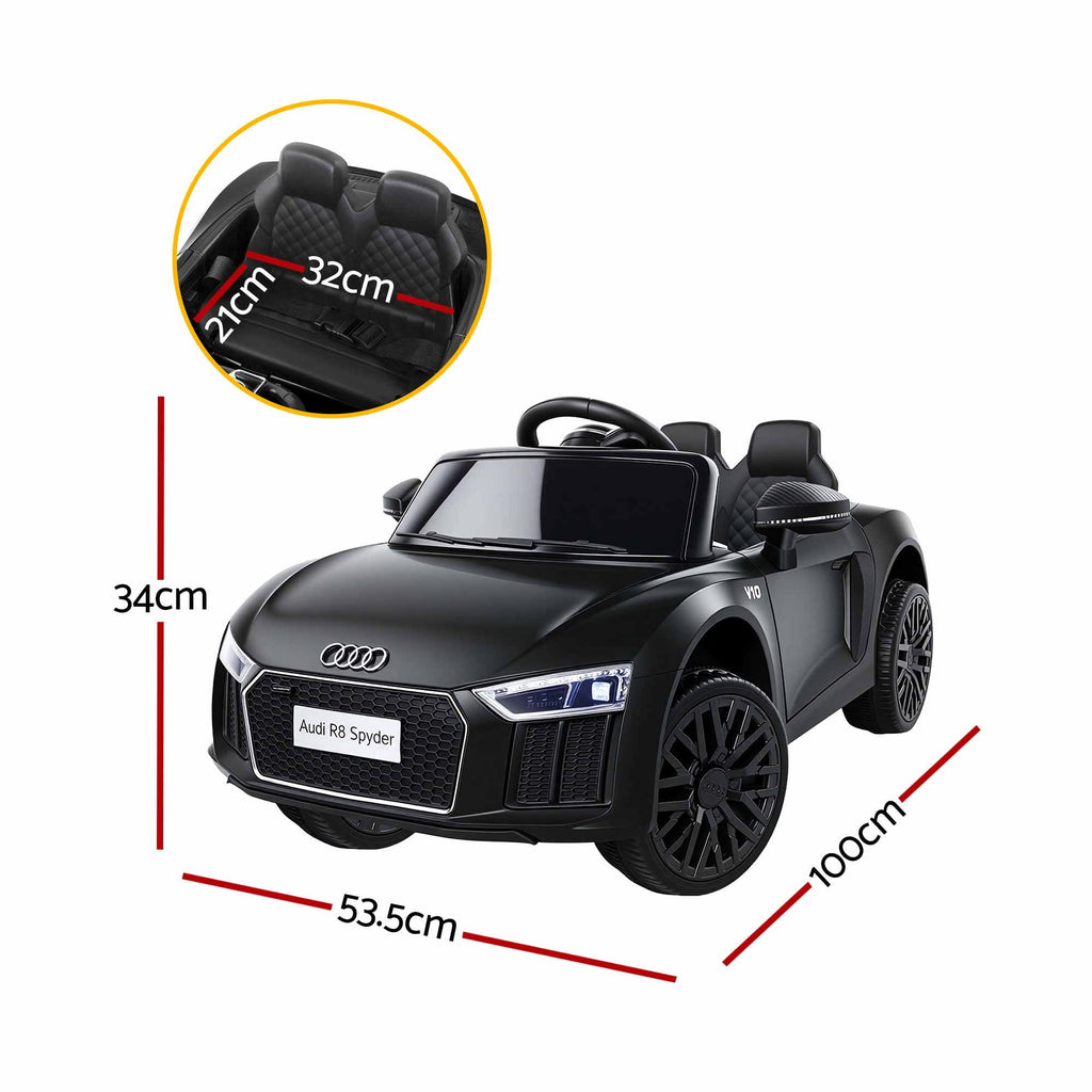 Coche de juguete eléctrico deportivo con licencia Audi R8 para niños en color negro