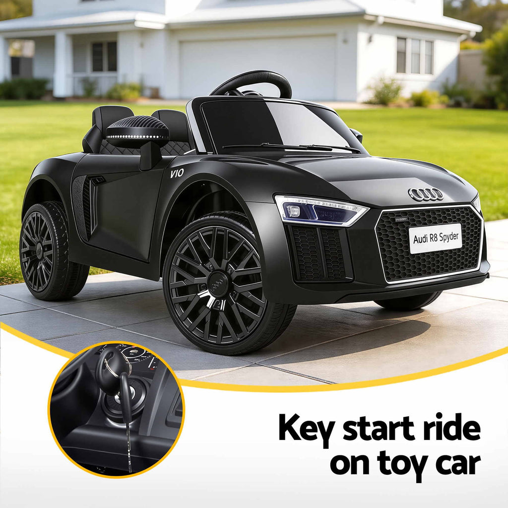 Coche de juguete eléctrico deportivo con licencia Audi R8 para niños en color negro