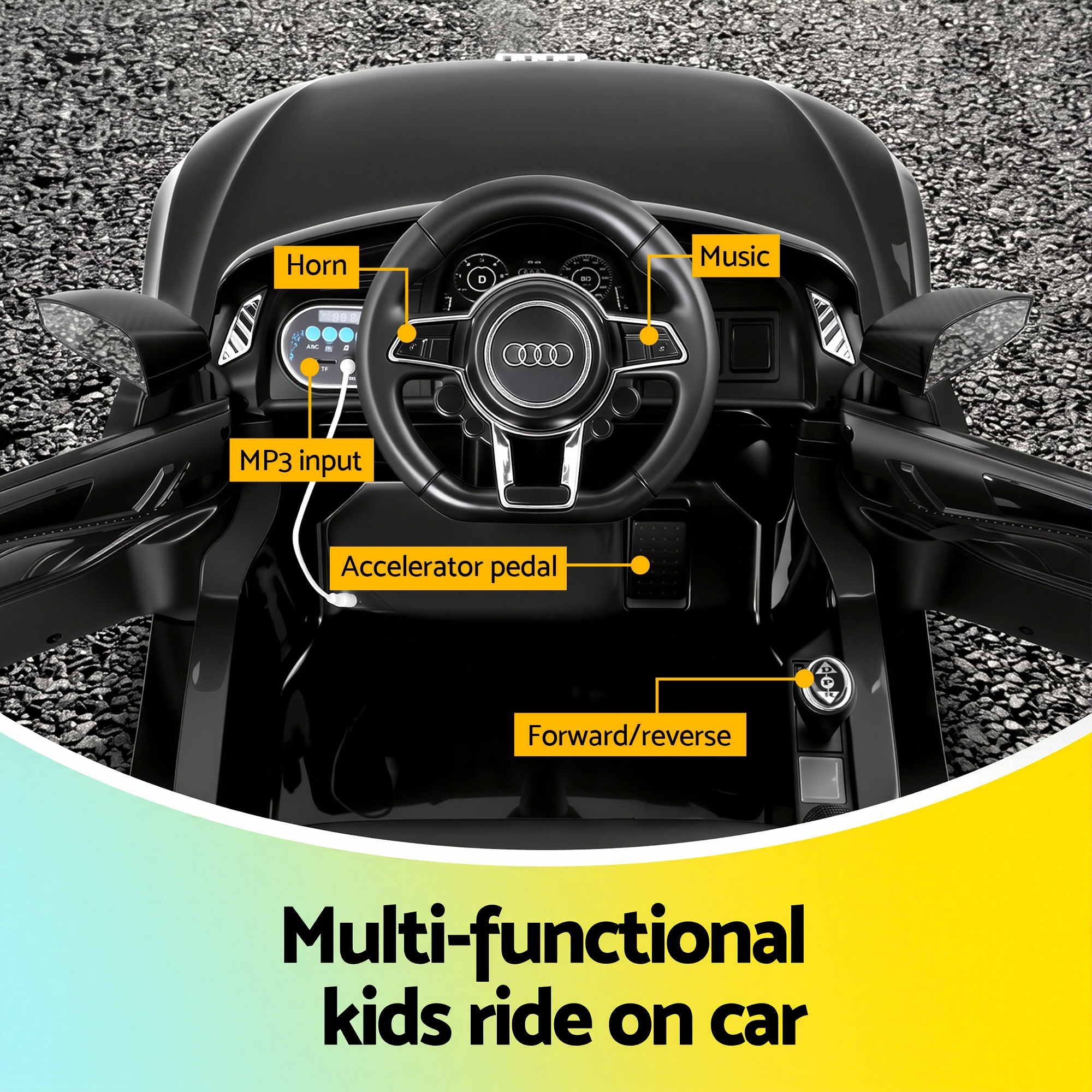 Coche de juguete eléctrico deportivo con licencia Audi R8 para niños en color negro
