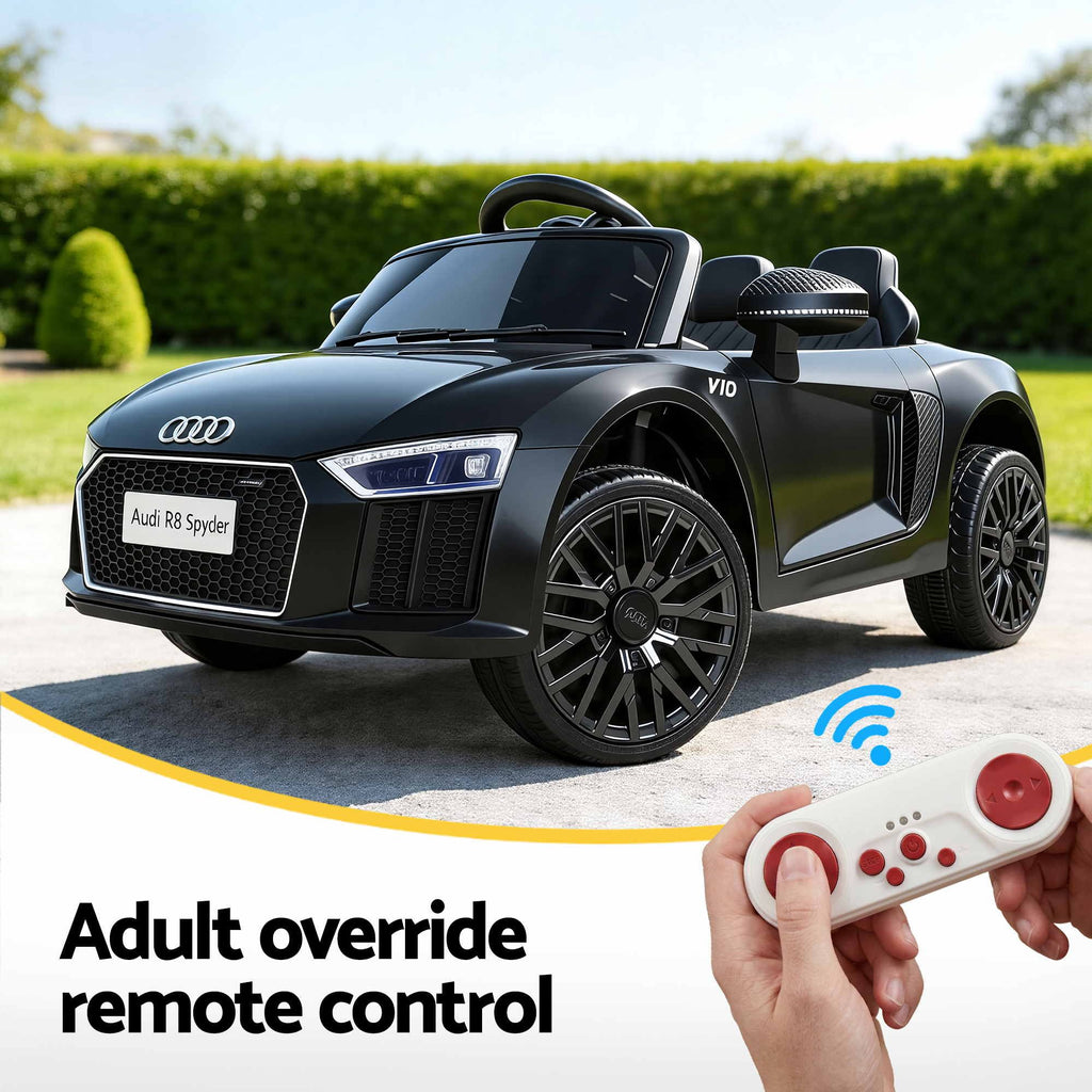 Coche de juguete eléctrico deportivo con licencia Audi R8 para niños en color negro
