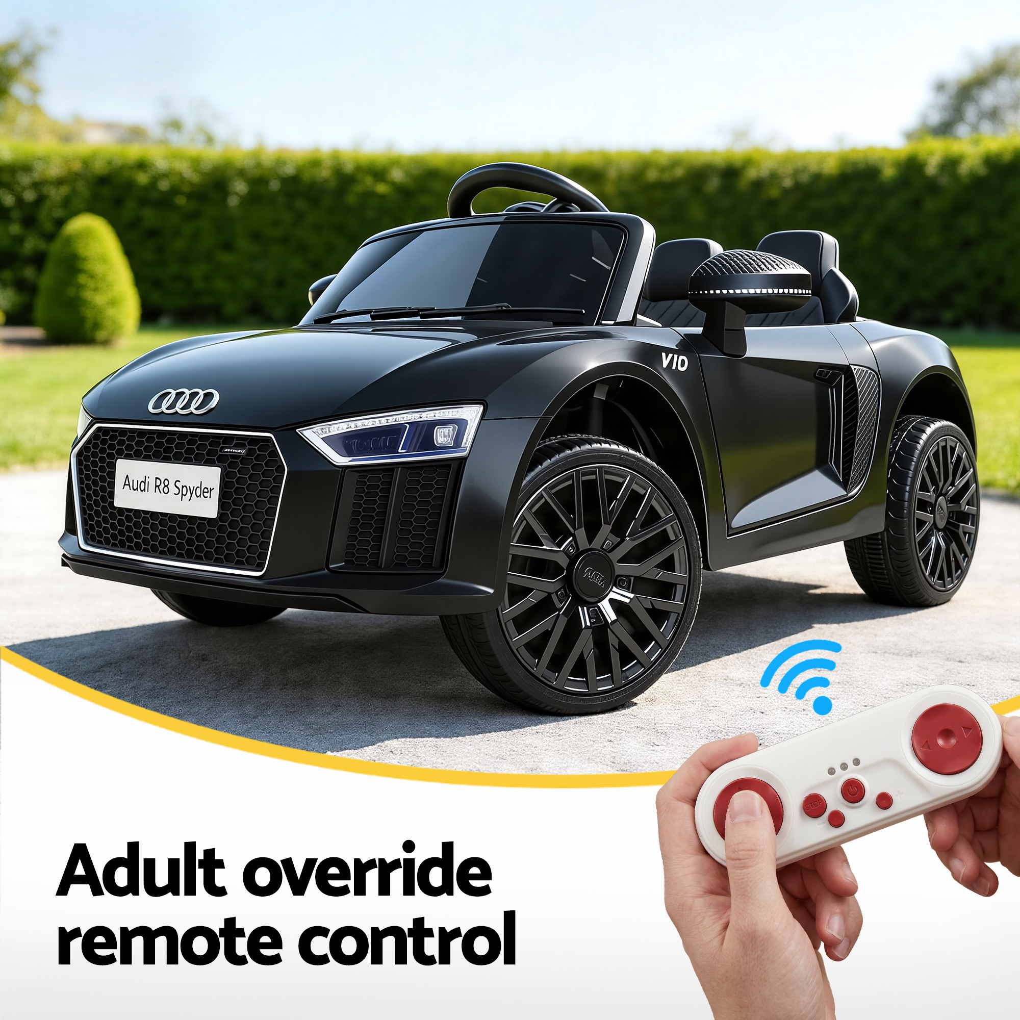 Coche de juguete eléctrico deportivo con licencia Audi R8 para niños en color negro