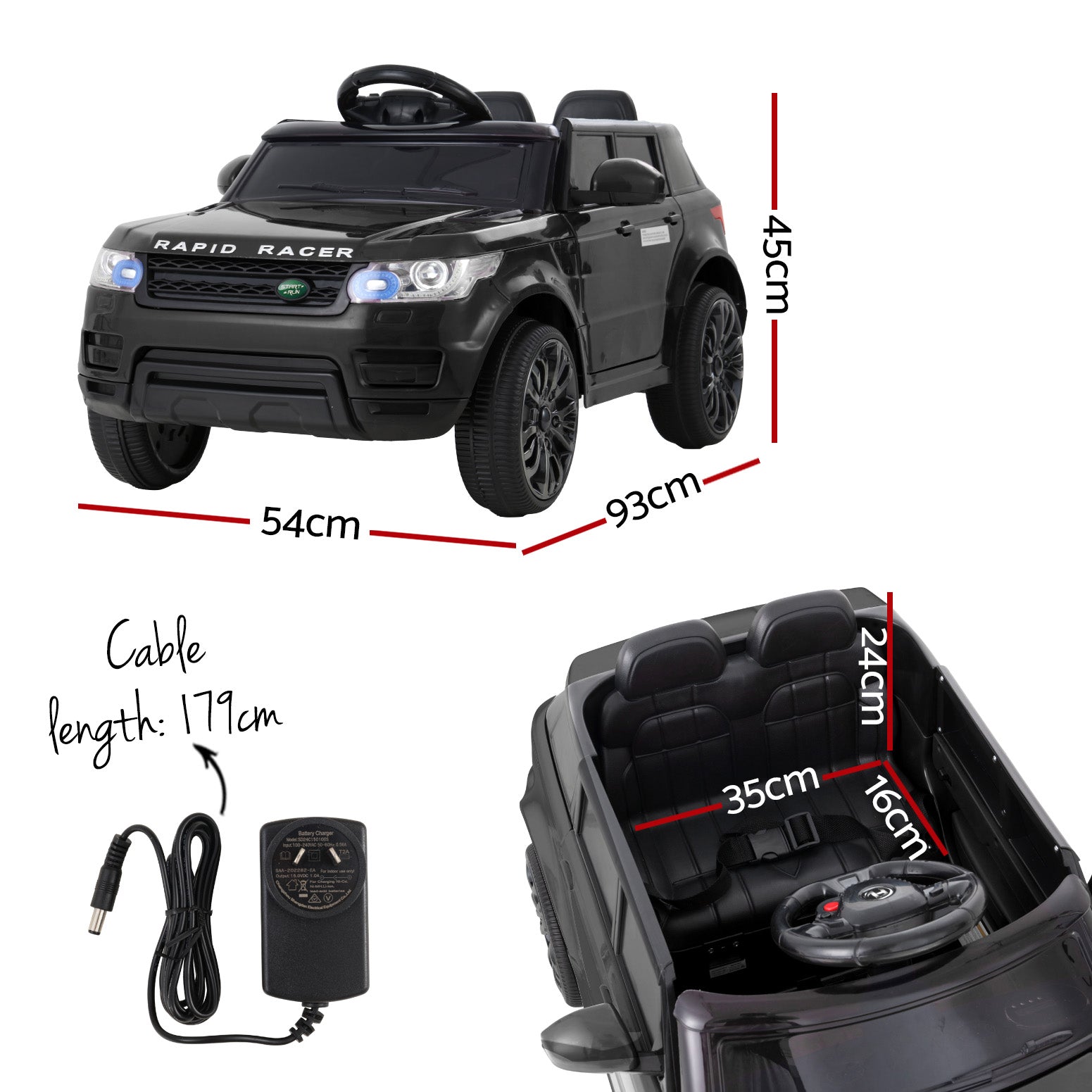 Coche eléctrico todoterreno Rigo Kids inspirado en el Range Rover con mando a distancia de 12 V, color negro