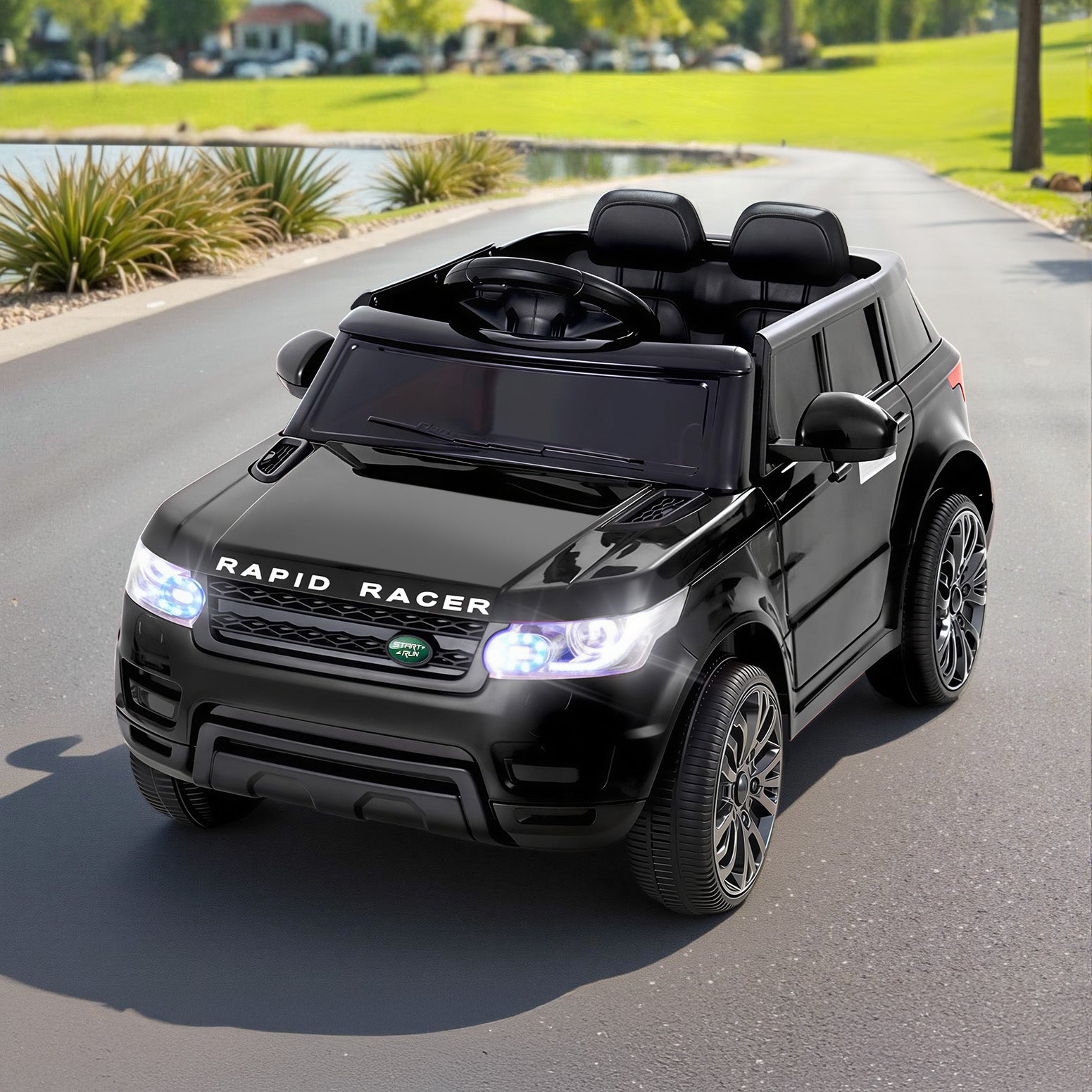 Coche eléctrico todoterreno Rigo Kids inspirado en el Range Rover con mando a distancia de 12 V, color negro