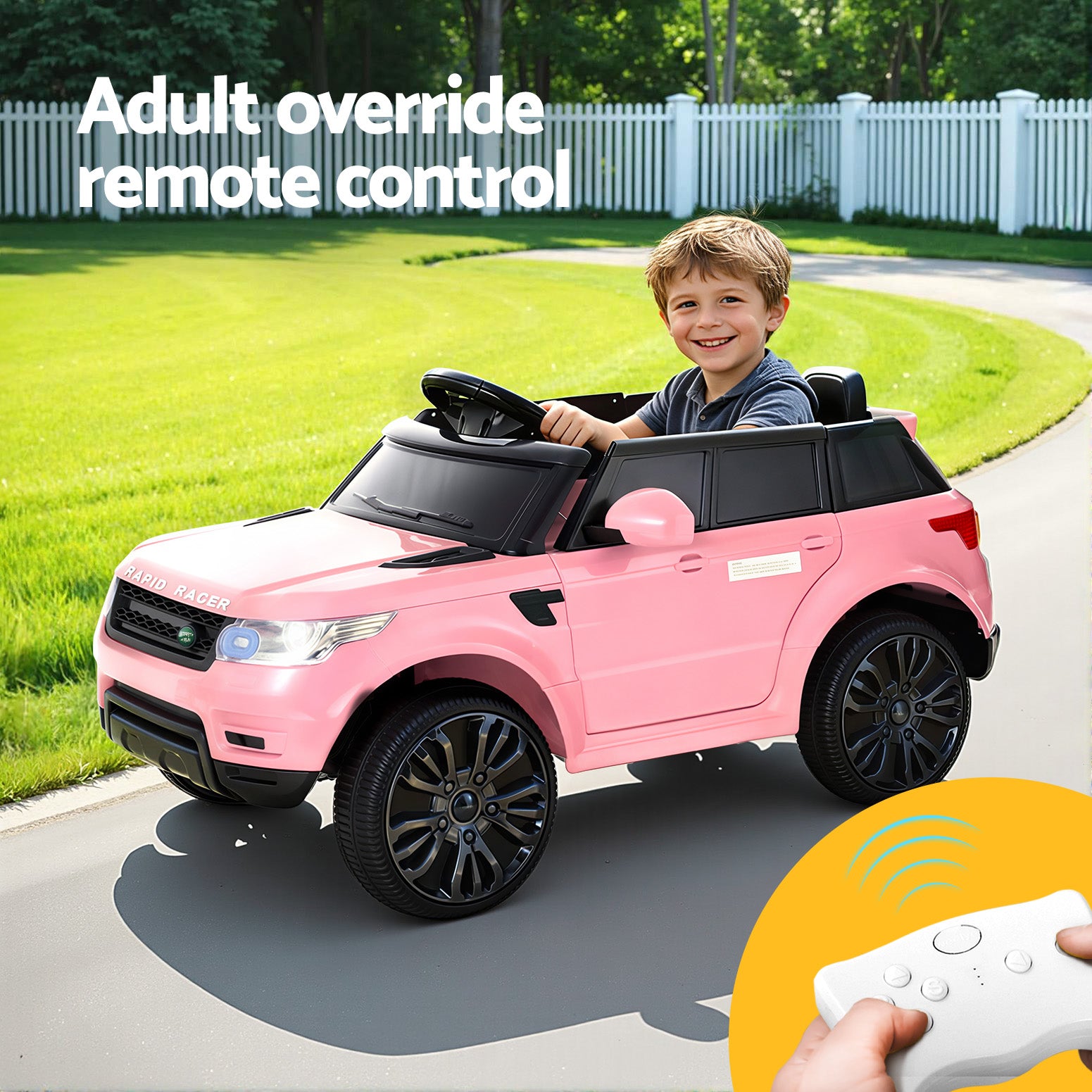 Coche eléctrico todoterreno Rigo Kids inspirado en el Range Rover con mando a distancia de 12 V, color rosa