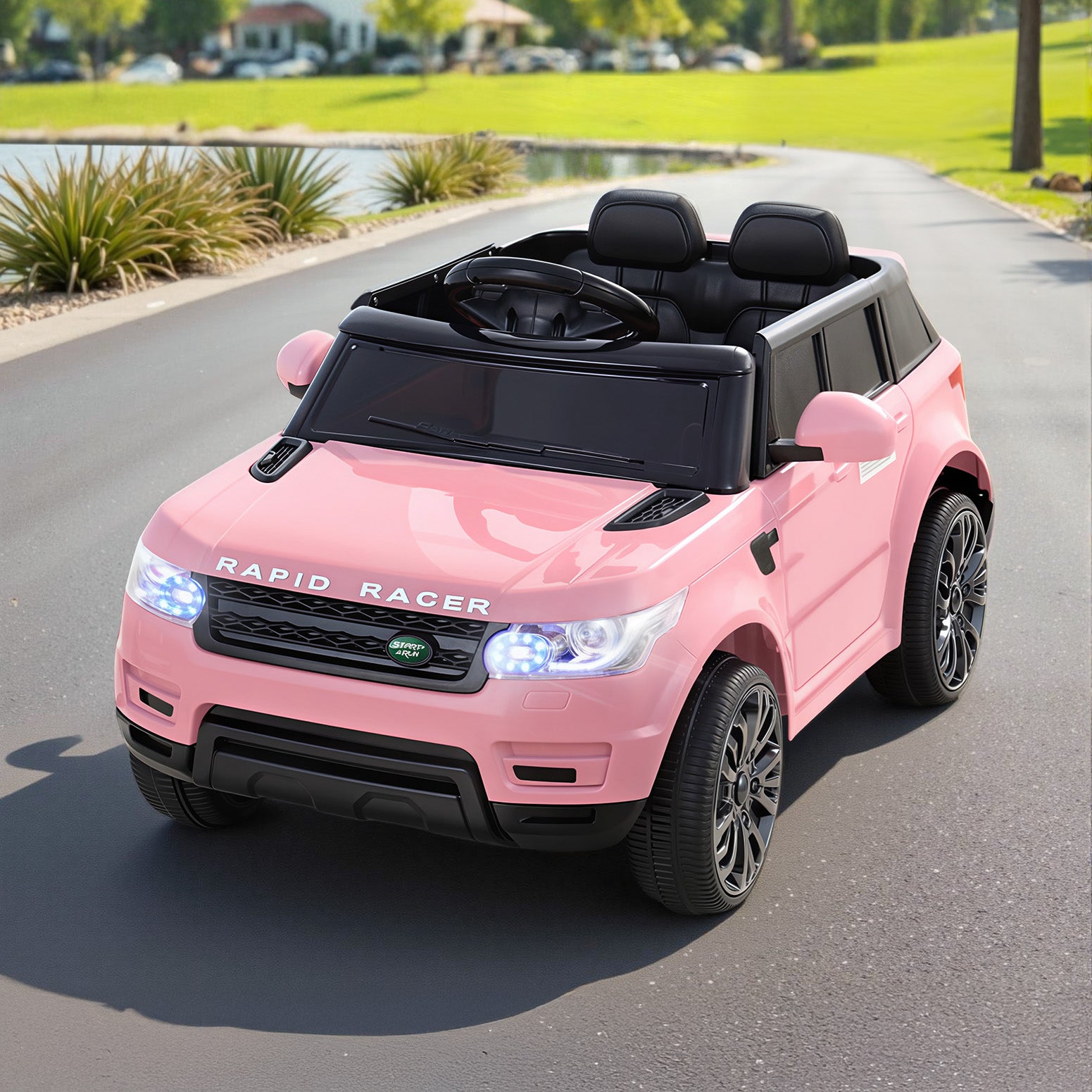 Coche eléctrico todoterreno Rigo Kids inspirado en el Range Rover con mando a distancia de 12 V, color rosa