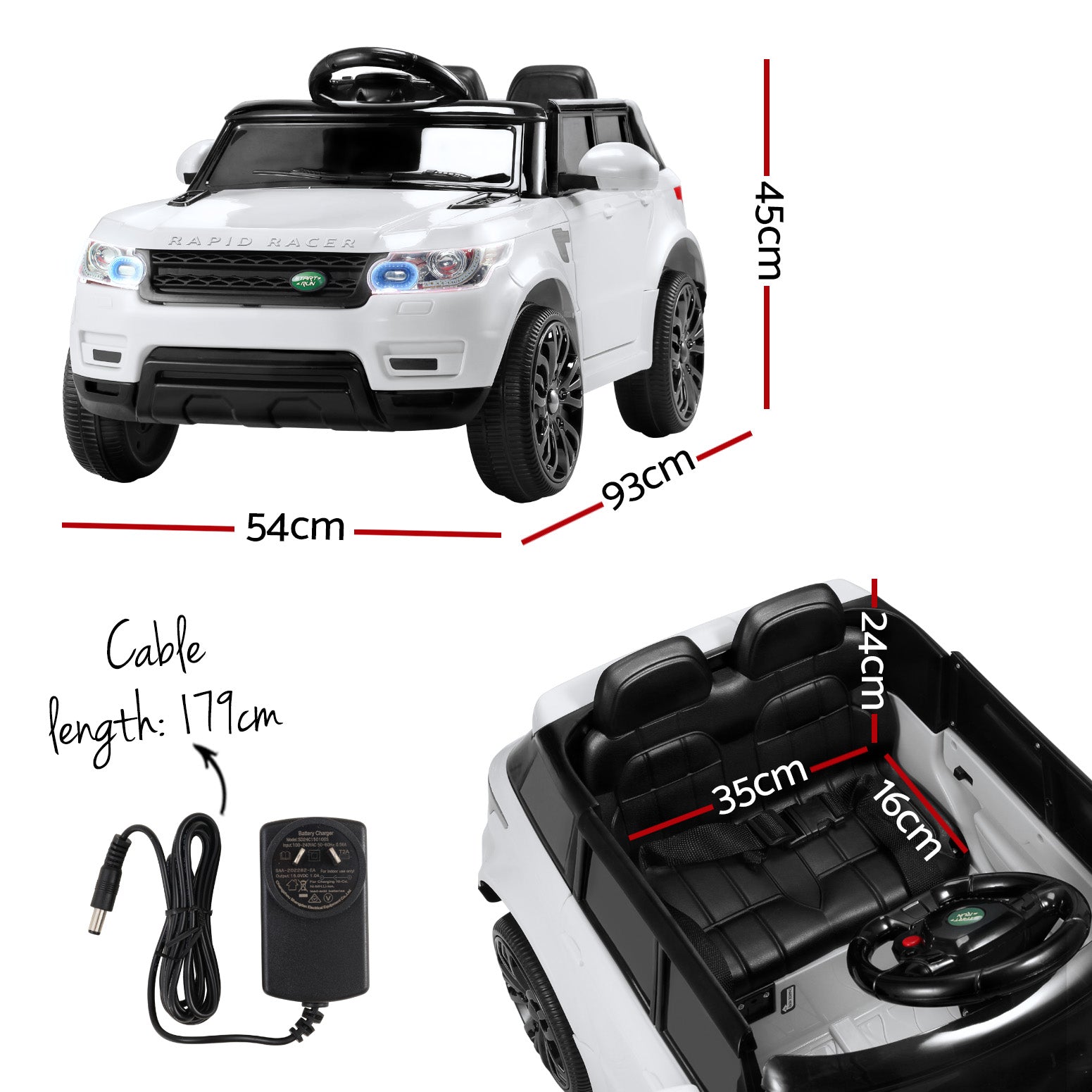 Coche eléctrico todoterreno Rigo Kids inspirado en el Range Rover con mando a distancia de 12 V, color blanco