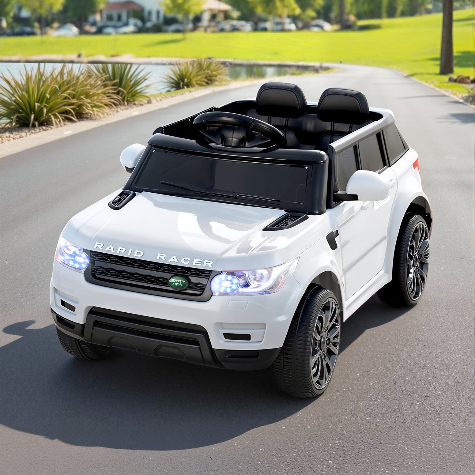 Coche eléctrico todoterreno Rigo Kids inspirado en el Range Rover con mando a distancia de 12 V, color blanco
