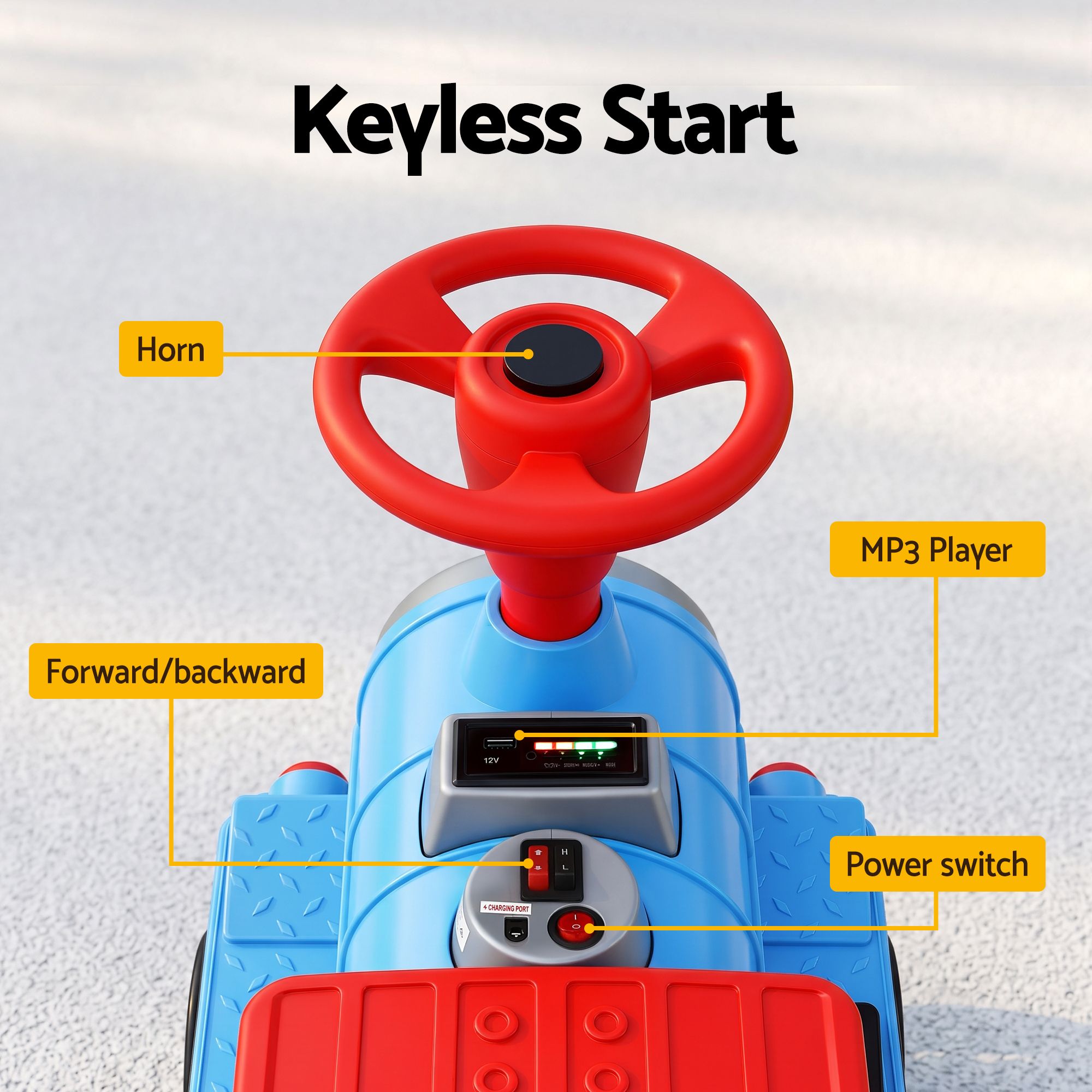 Rigo Kids Ride on Car Train 12V Electric Toy 2 Seaters Storage 87cm Blue