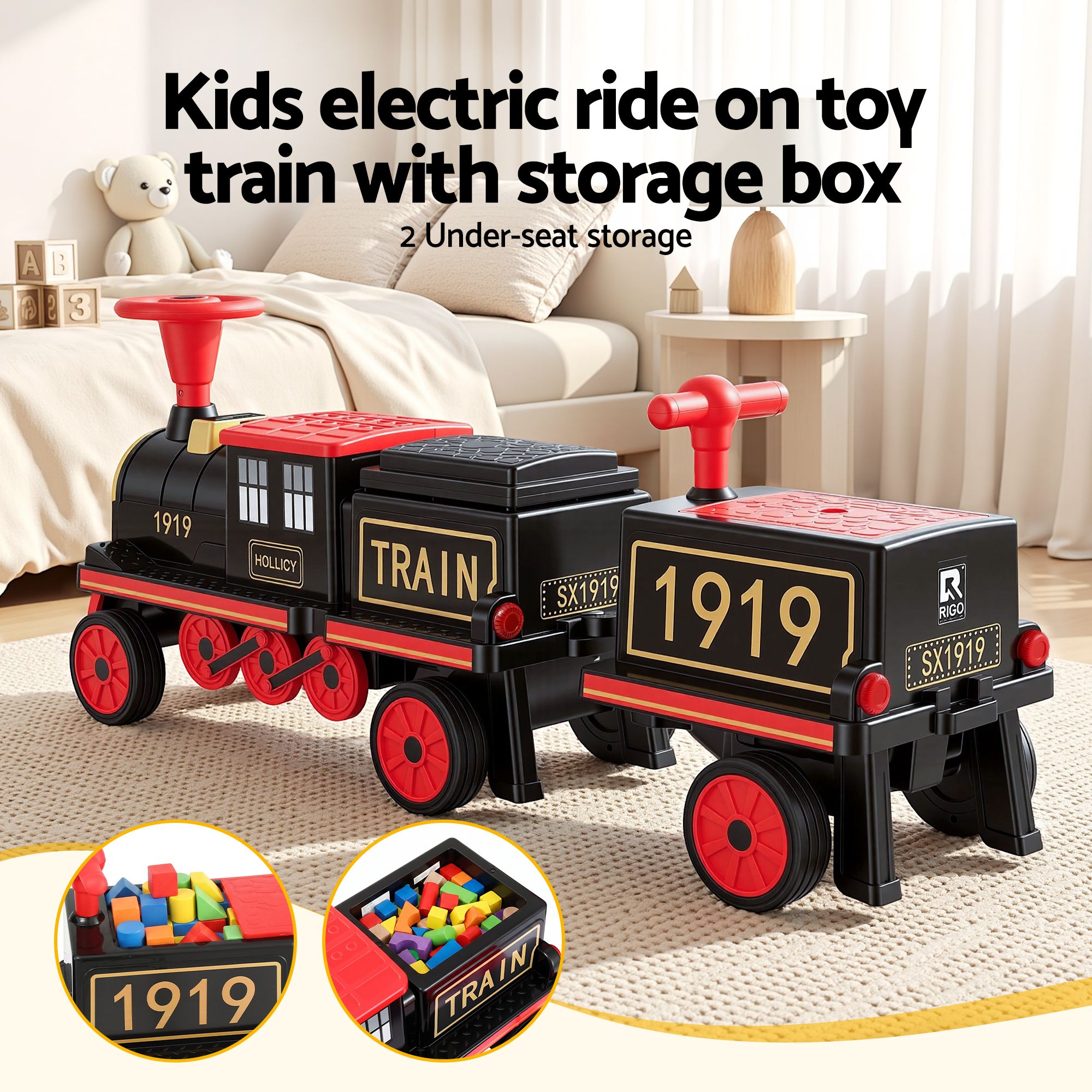 Rigo Kids Ride on Car Train 12V Electric Toy 2 Seater 136cm