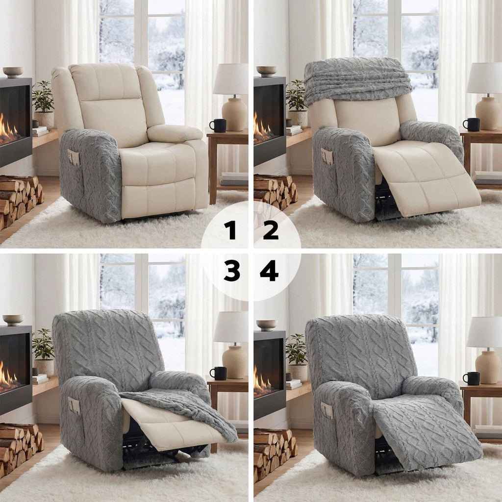 Artiss Recliner Chair Covers with Storage Side Pockets Grey