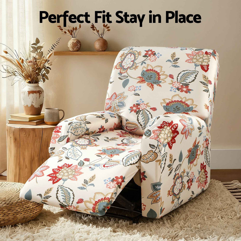 Artiss Stretch Kids Recliner Cover 4-Pieces Recliner Chair Slipcovers Printed Polyester