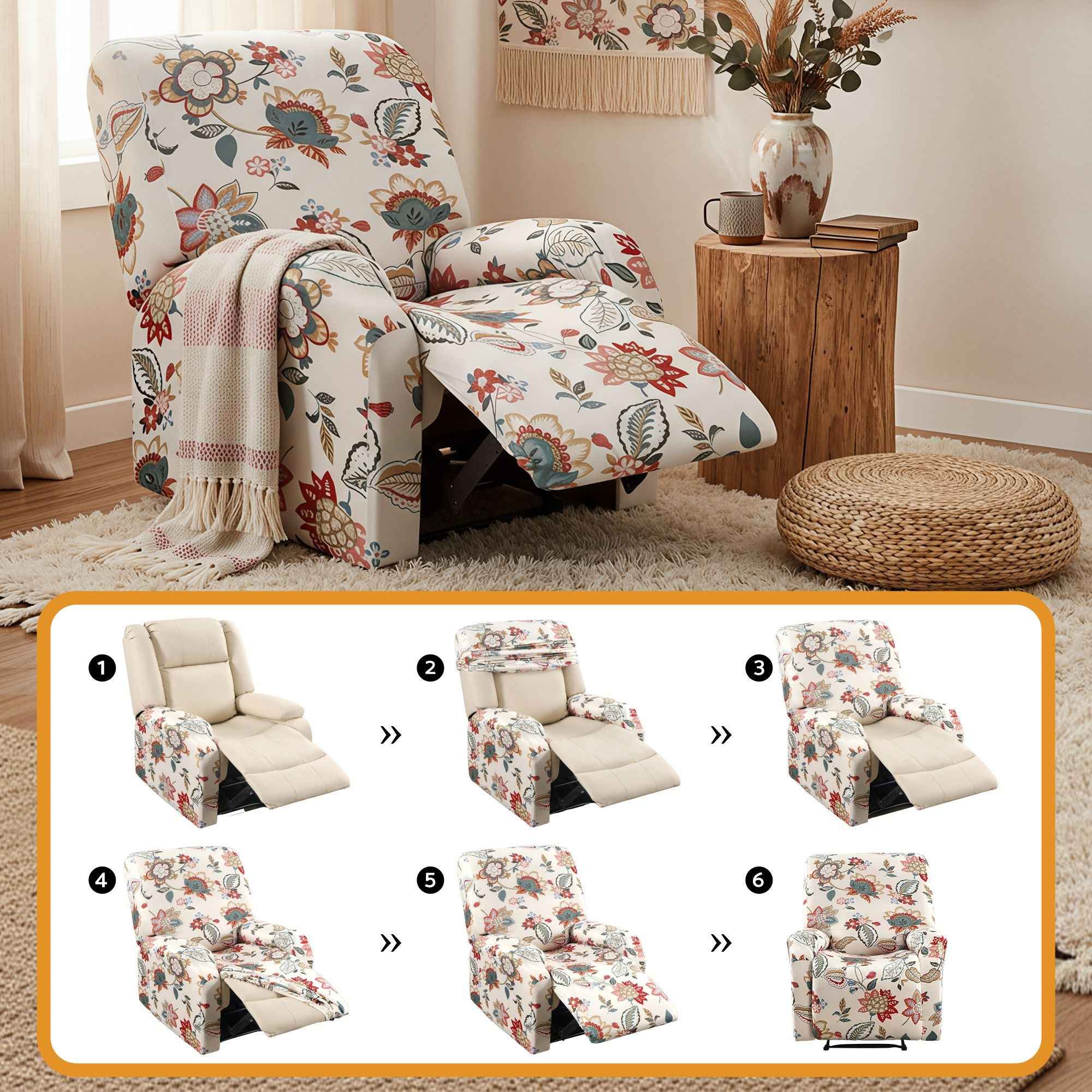 Artiss Stretch Kids Recliner Cover 4-Pieces Recliner Chair Slipcovers Printed Polyester