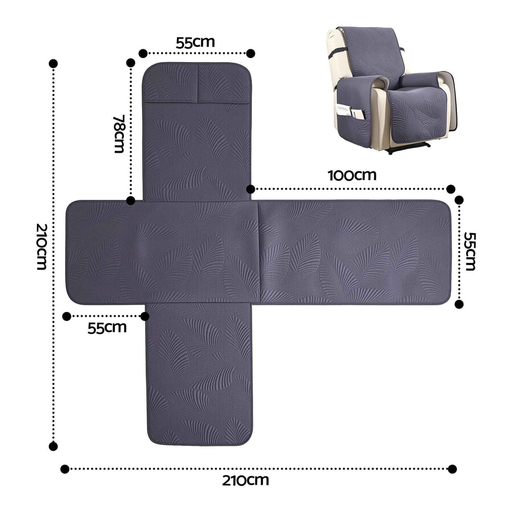 Artiss Quilted Recliner Chair Covers 100% Waterproof Recliner Slipcovers Grey