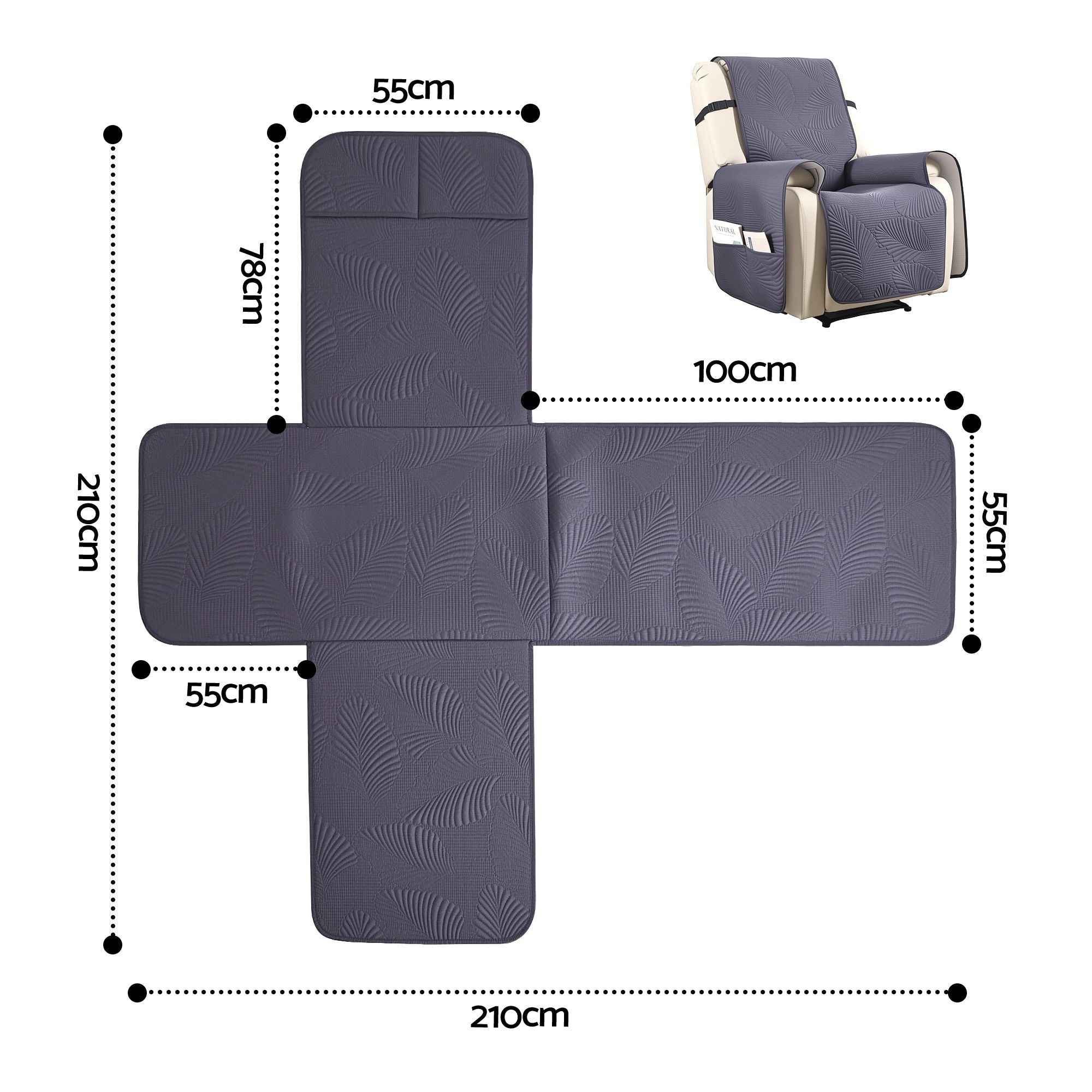 Artiss Quilted Recliner Chair Covers 100% Waterproof Recliner Slipcovers Grey