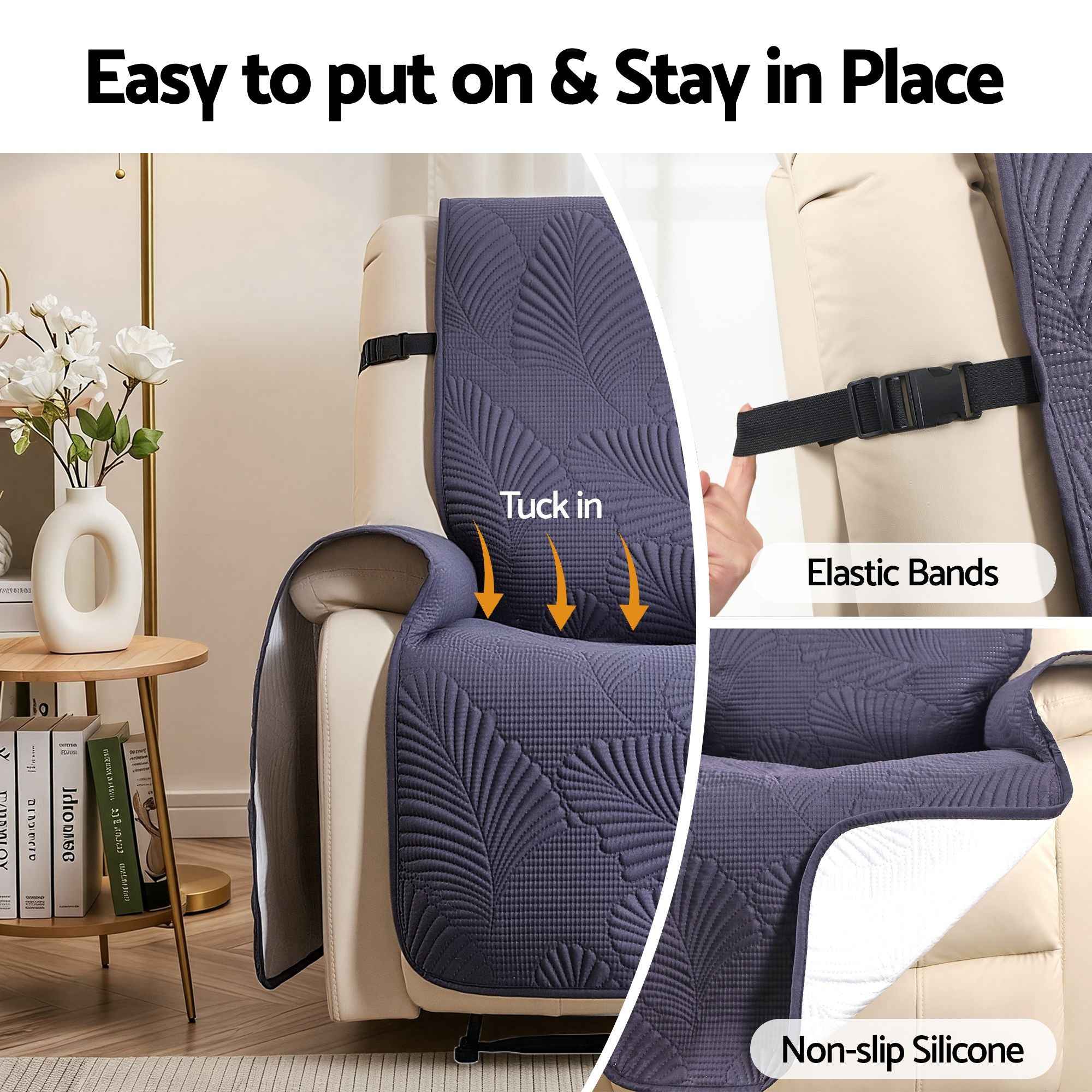 Artiss Quilted Recliner Chair Covers 100% Waterproof Recliner Slipcovers Grey