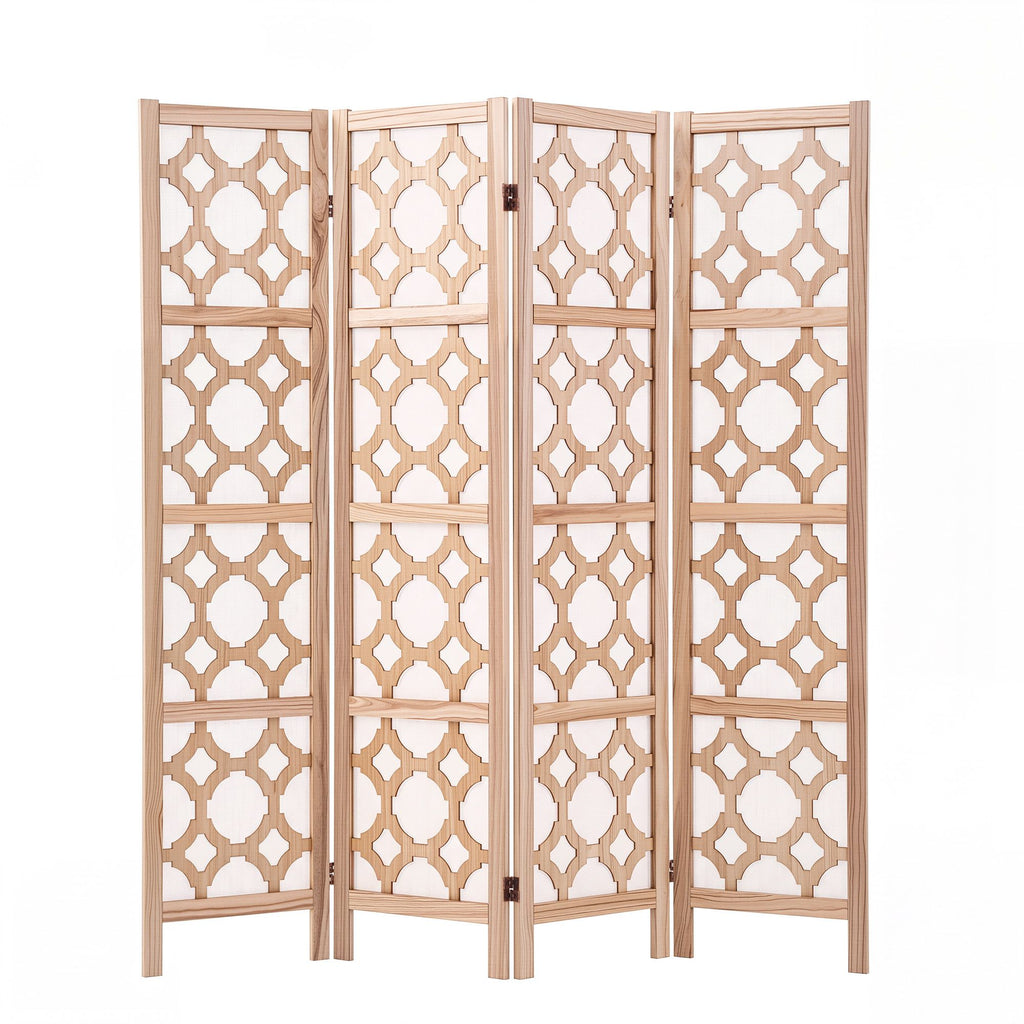Artiss 4 Panel Room Divider Folding Privacy Screen Wooden Partition Geometric Freestanding Separator Natural 170cm