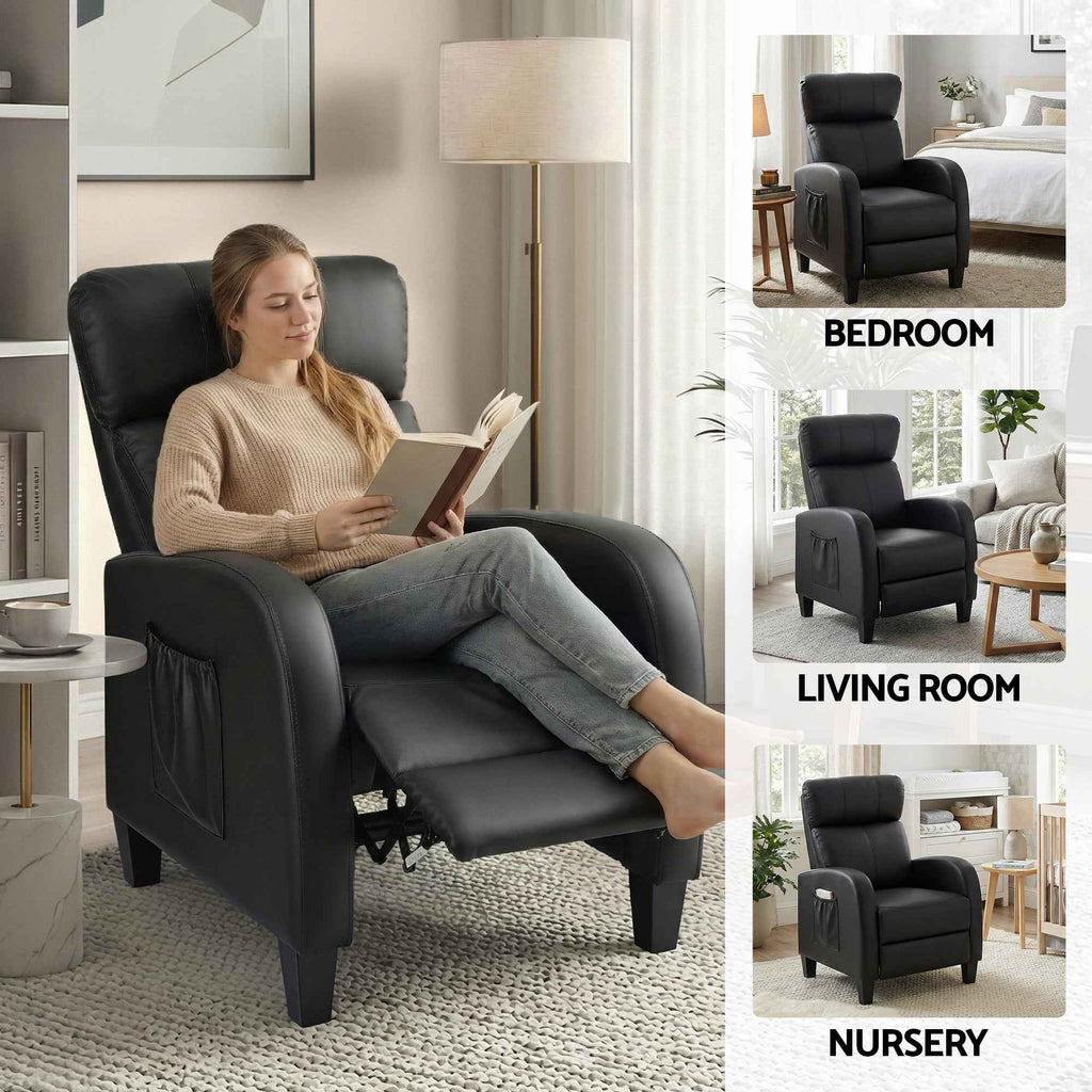 Artiss Massage Recliner Chair Small Recliner Sofa for Adults PU Leather Black