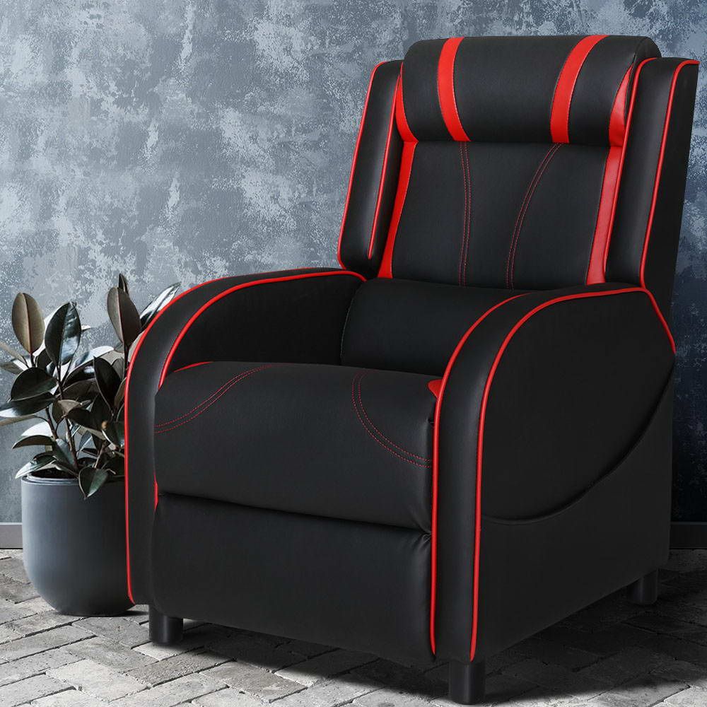 Sillón reclinable Artiss para gaming, de piel, color negro Serik