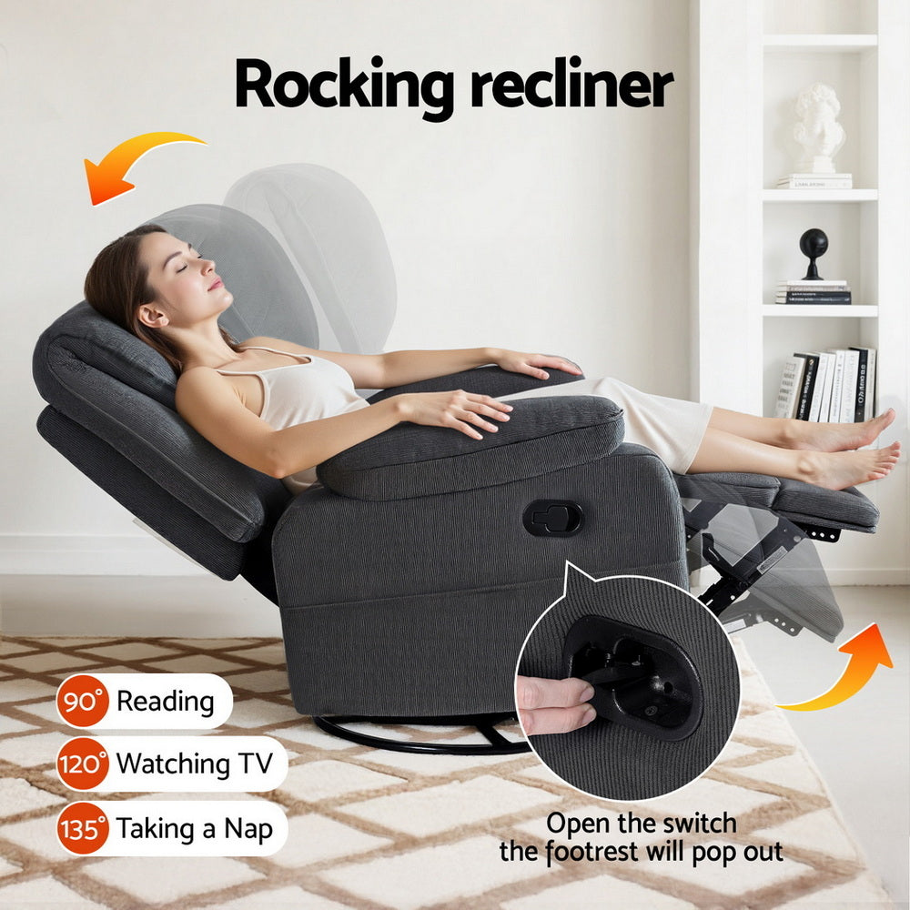 Artiss Rocking Recliner Chair 360 Swivel Massage Heated Reclining Chairs