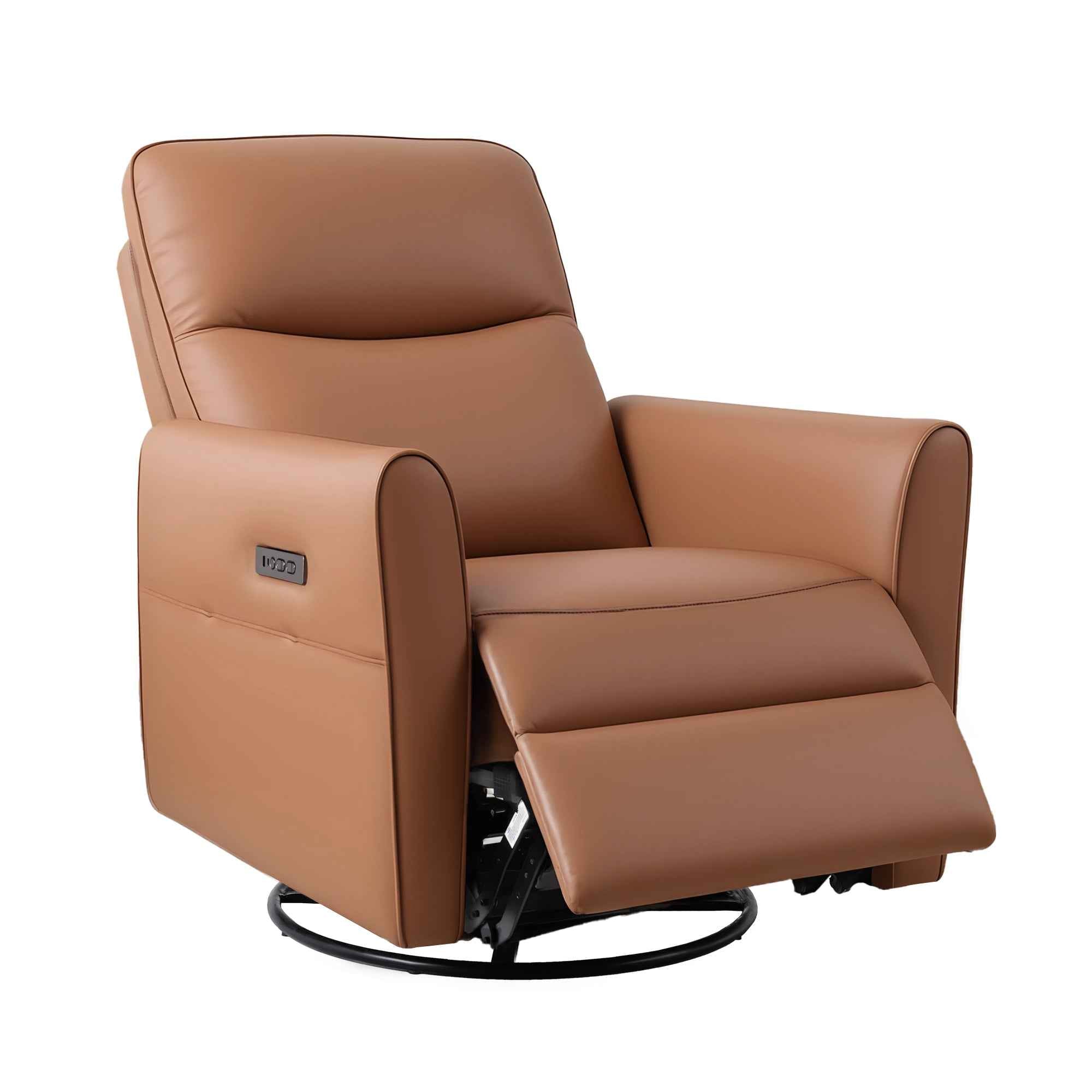 Artiss Swivel Recliner Chair Leather Rocking Reclining Sofa with Charging Ports LED Brown