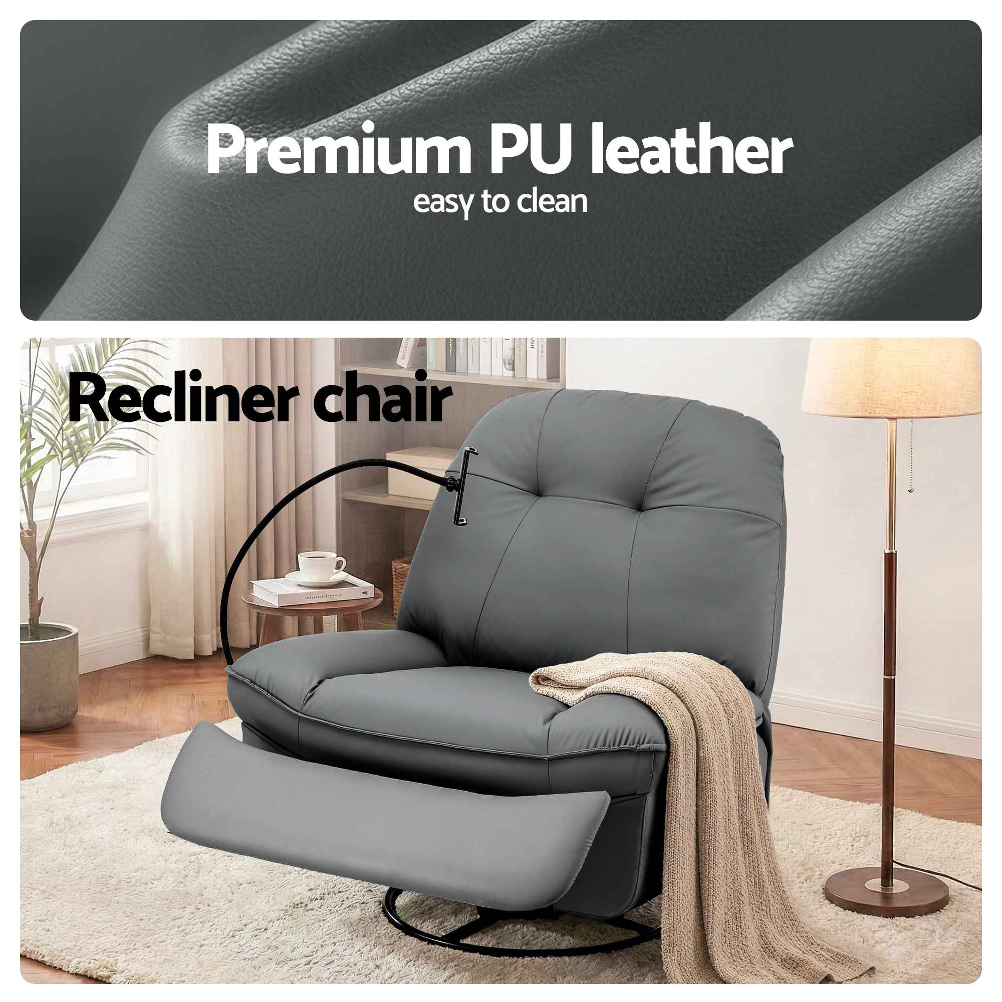 Artiss Manual Swivel Rocker Recliner with USB Ports Rocking Chair Nursery Sofa Lounge