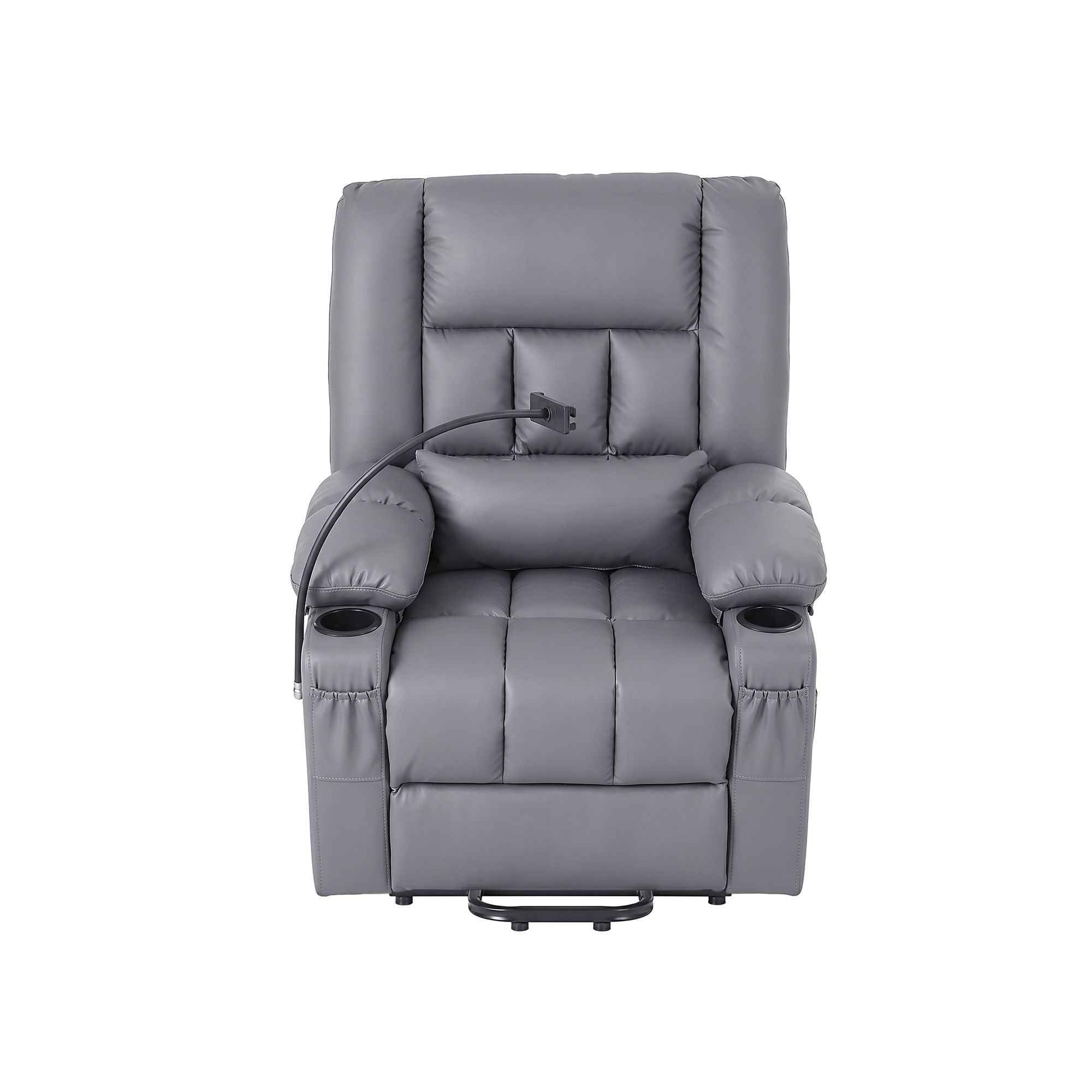 Artiss Power Lift Recliner Chair with Massage and Heat for Elderly, Electric Sofa Reclining Chair with USB and Phone Holder, PU Leather Comfy Armchair for Living Room, 2 Cup Holder & 4 Pockets, Grey
