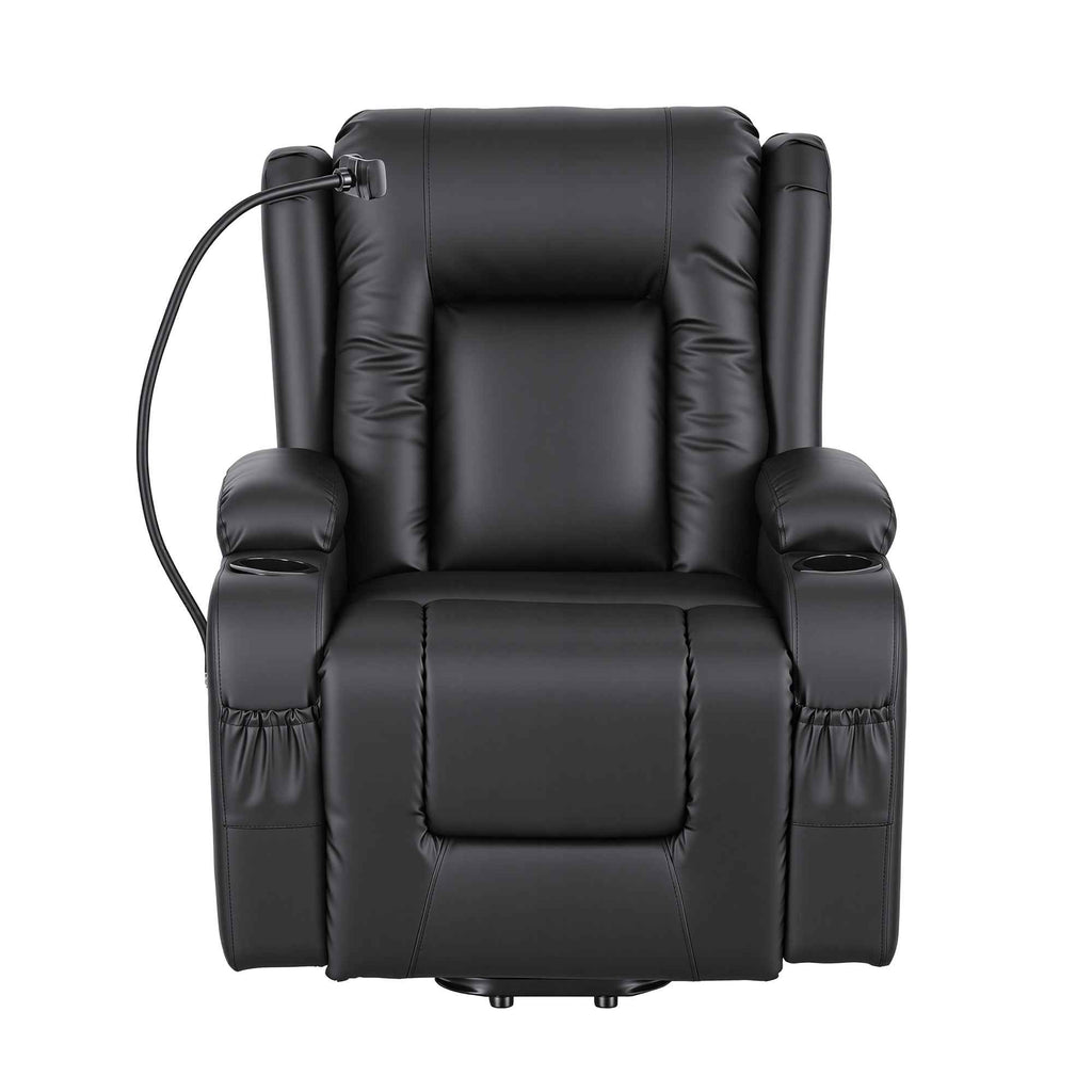 Artiss Power Lift Recliner Chair with Massage and Heat for Elderly, Electric Sofa Reclining Chair with USB and Phone Holder, PU Leather Comfy Armchair for Living Room, 2 Cup Holder & 4 Pockets, Black