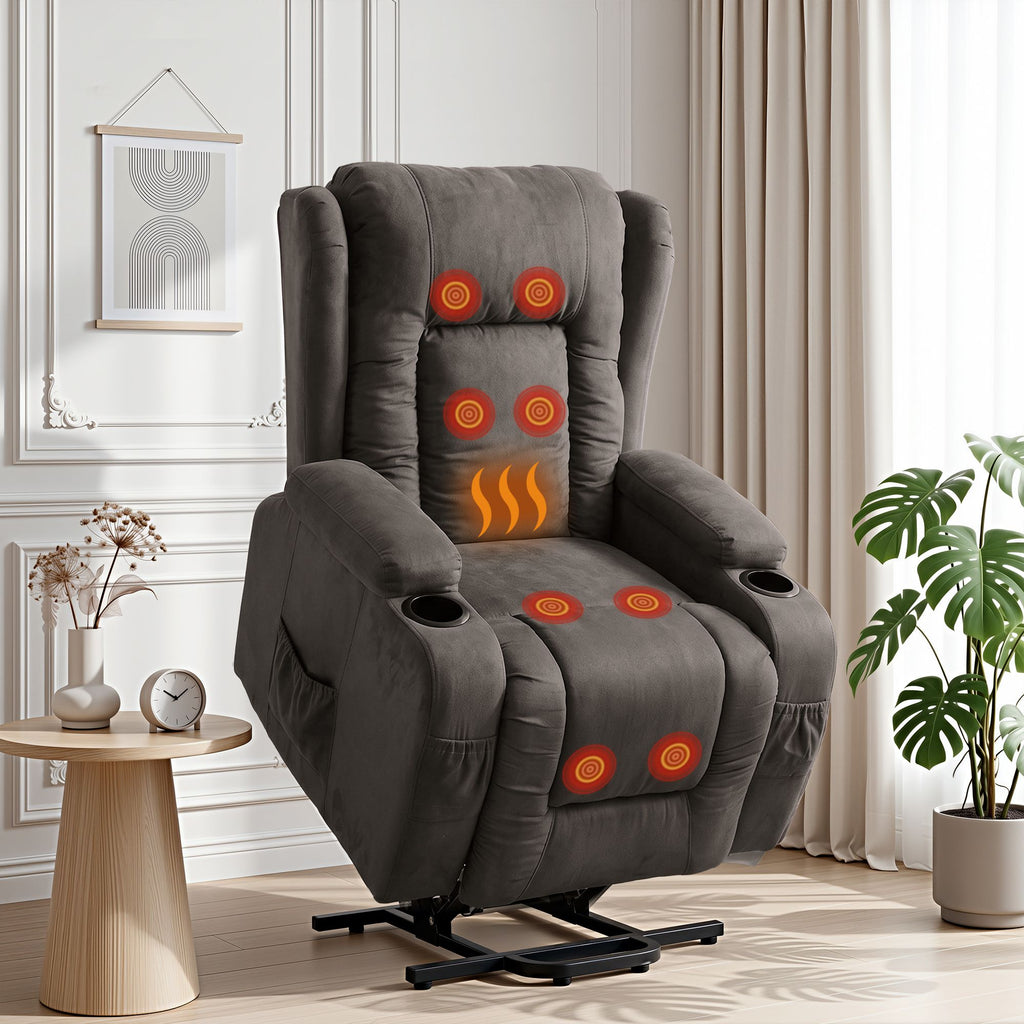 Sillón reclinable Artiss con elevación asistida, sillón de masaje con calefacción, terciopelo Rukwa