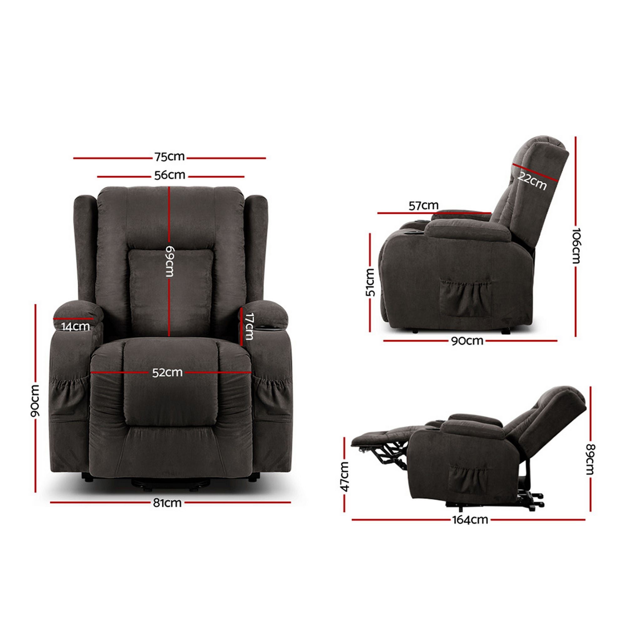 Sillón reclinable Artiss con elevación asistida, sillón de masaje con calefacción, terciopelo Rukwa