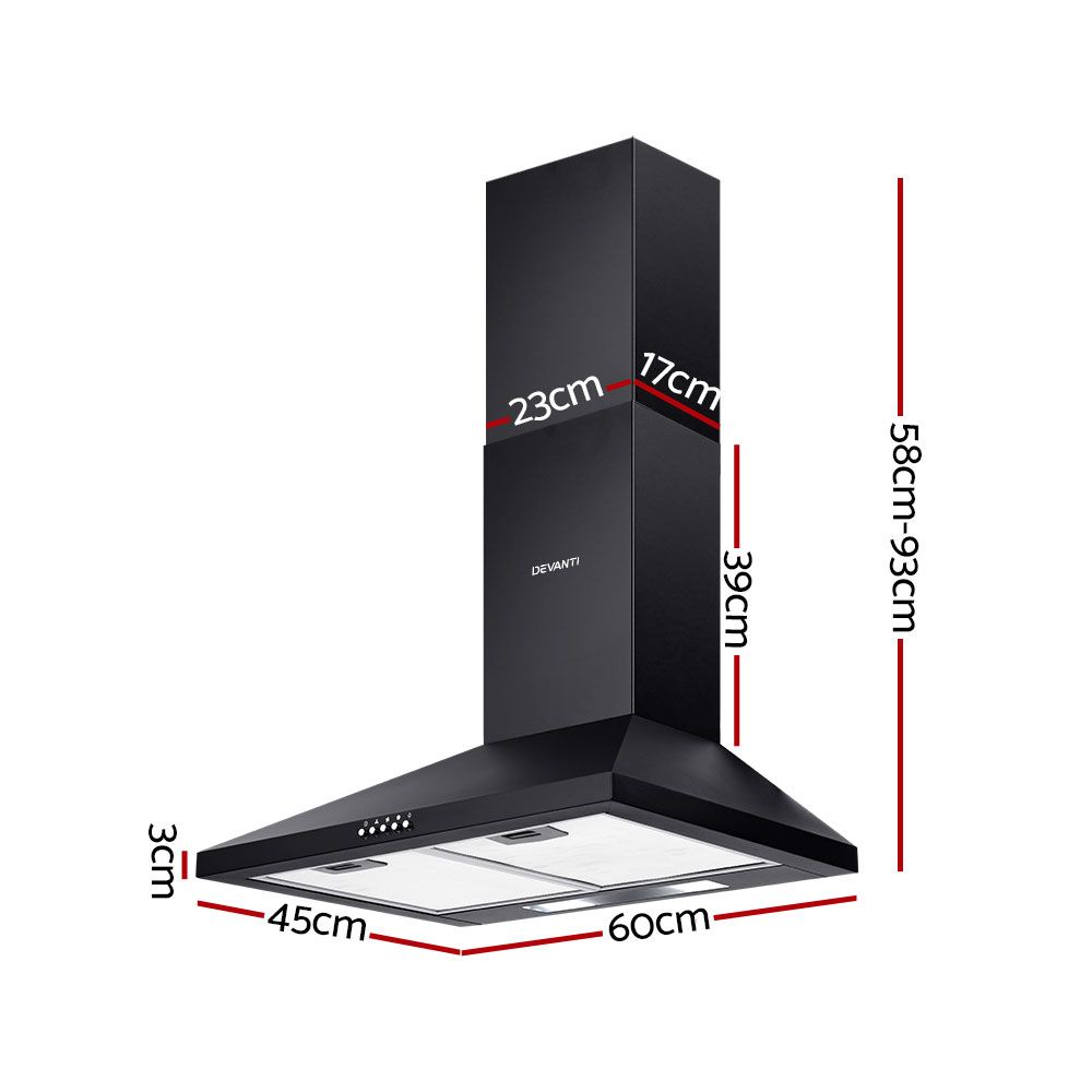 Campana extractora Devanti de 600 mm Campana extractora de 60 cm negra
