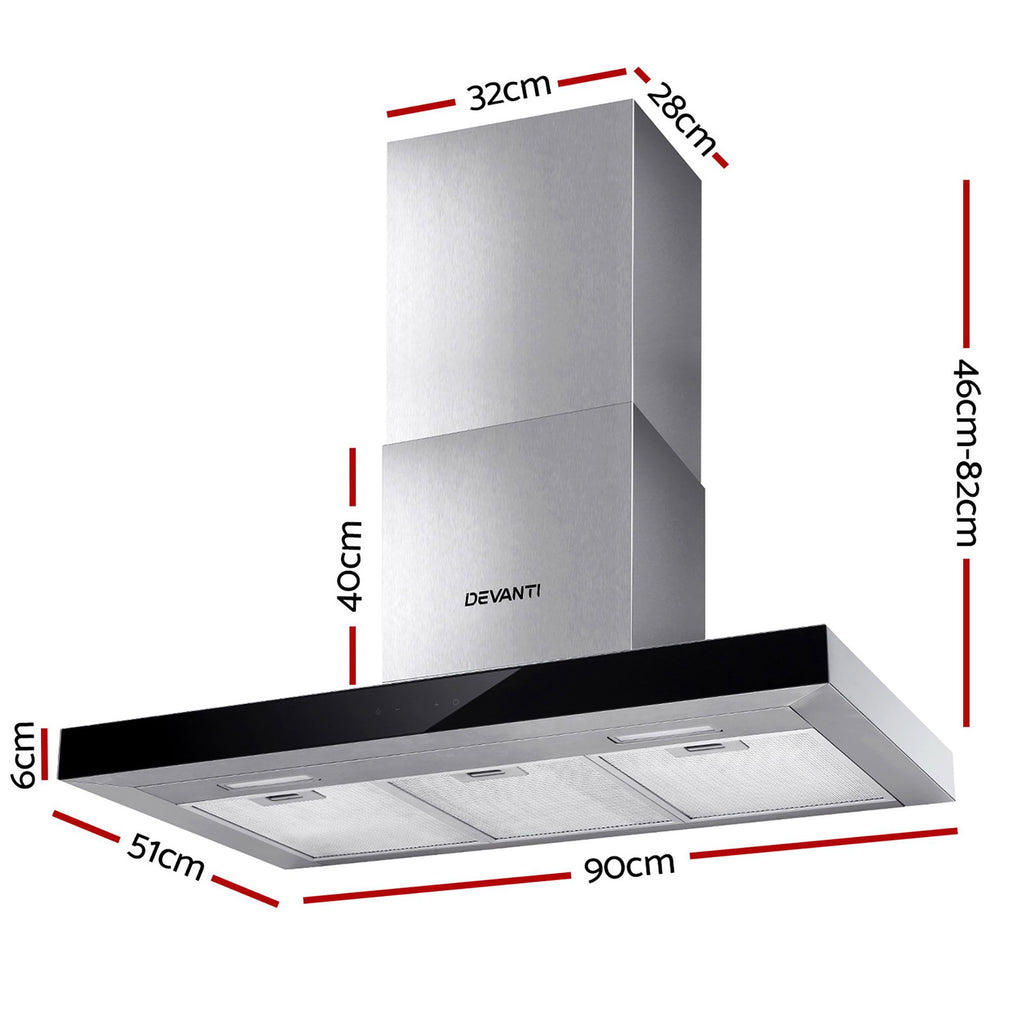 Campana extractora Devanti de 900 mm Campana extractora de 90 cm Vidrio Acero inoxidable