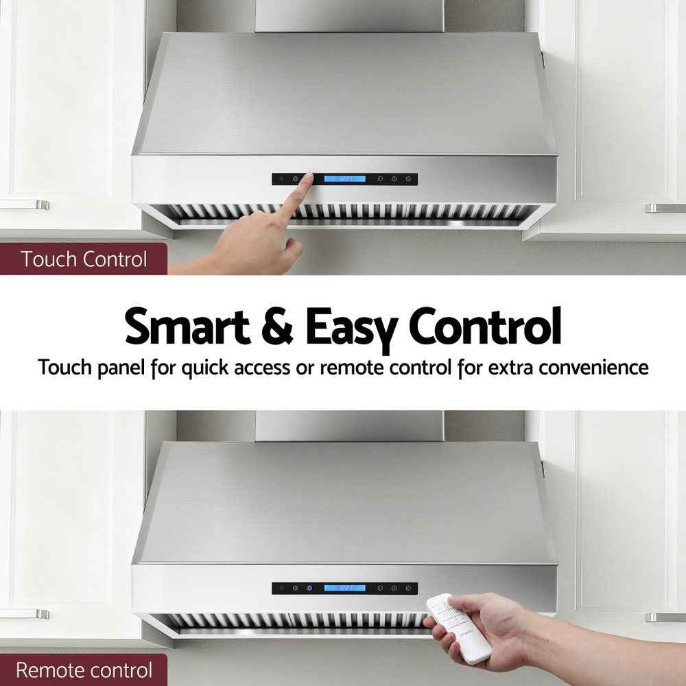 Devanti 900mm Range Hood 3-Speed Fan LED Display Remote Control