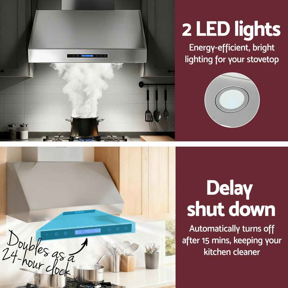 Devanti 900mm Range Hood 3-Speed Fan LED Display Remote Control