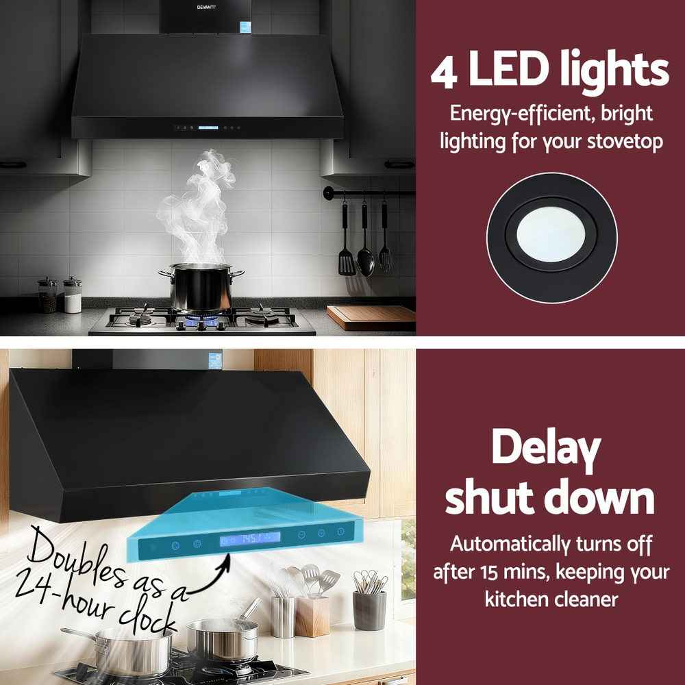 Devanti 1200mm Commercial BBQ Range Hood Dual Motor W/ Remote Control Black