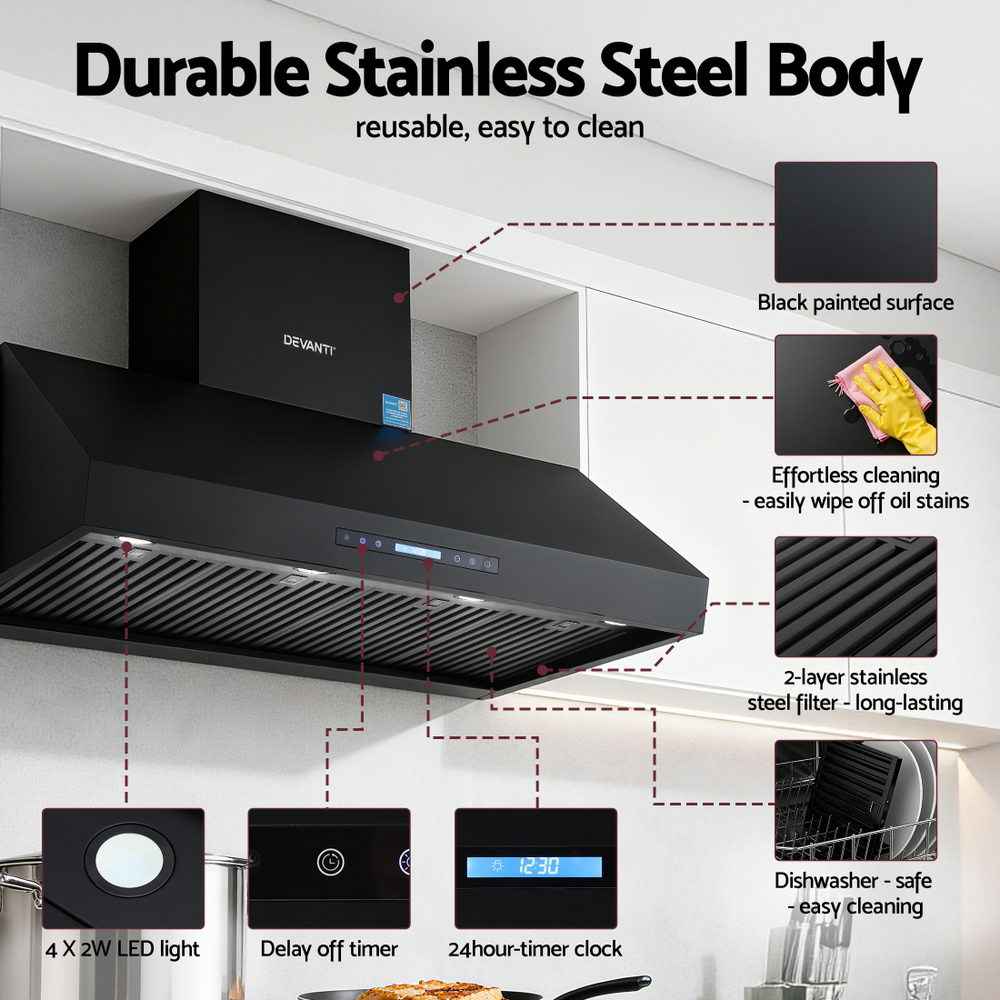 Devanti 1200mm Commercial BBQ Range Hood Dual Motor W/ Remote Control Black