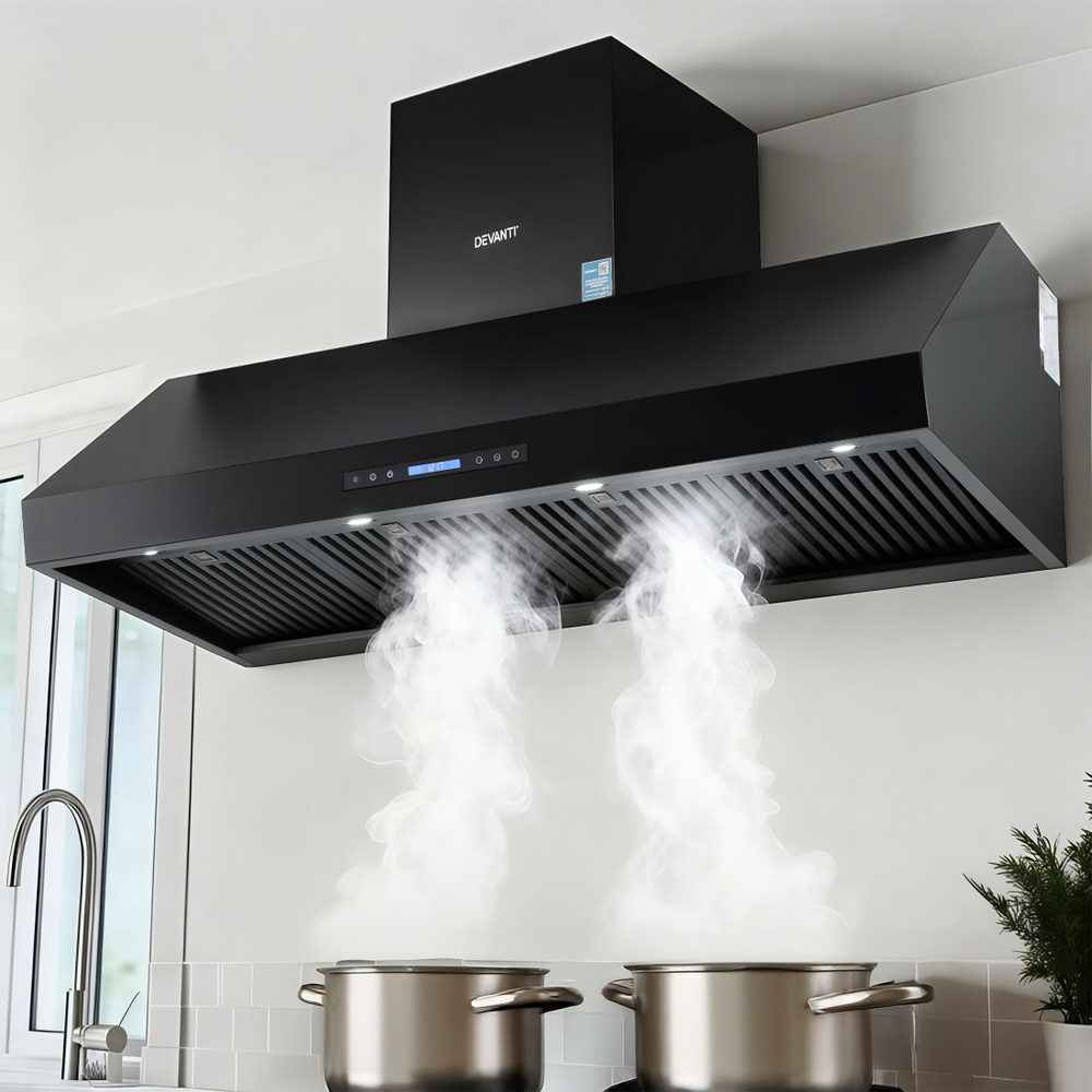 Devanti 1500mm Commercial BBQ Range Hood Dual Motor W/ Remote Control Black