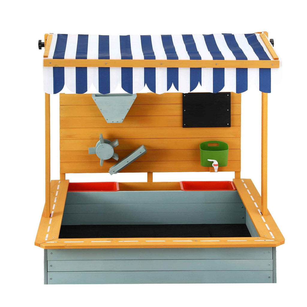 Keezi Kids Sandpit Wooden Canopy Sandbox With Cover Funnel Outdoor Toys 110cm Green