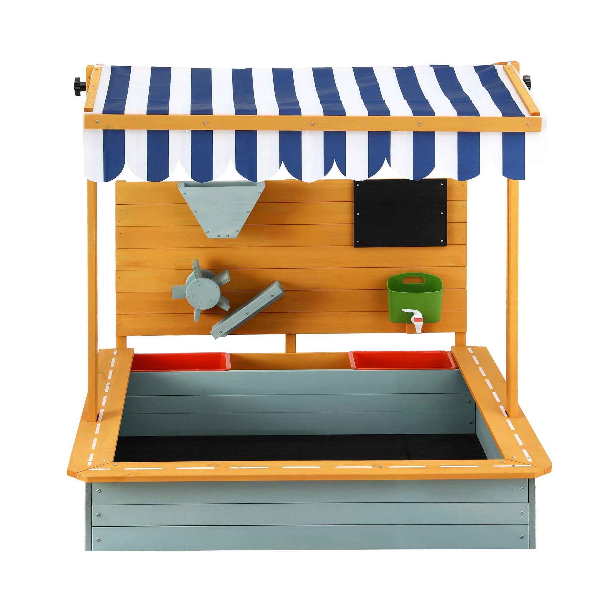Keezi Kids Sandpit Wooden Canopy Sandbox With Cover Funnel Outdoor Toys 110cm Green