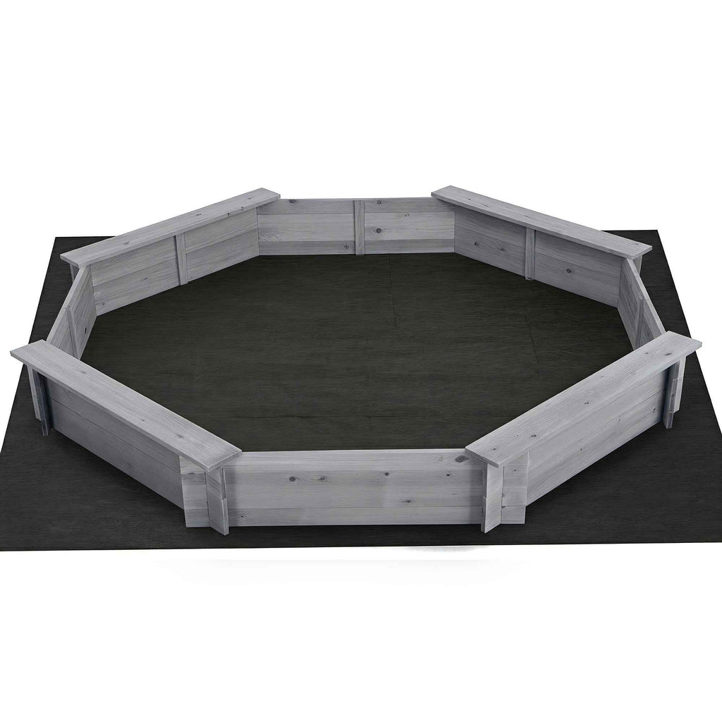 Keezi Kids Sandpit Wooden Round Sand Pit with Cover Bench Seat Beach Toys 182cm Grey