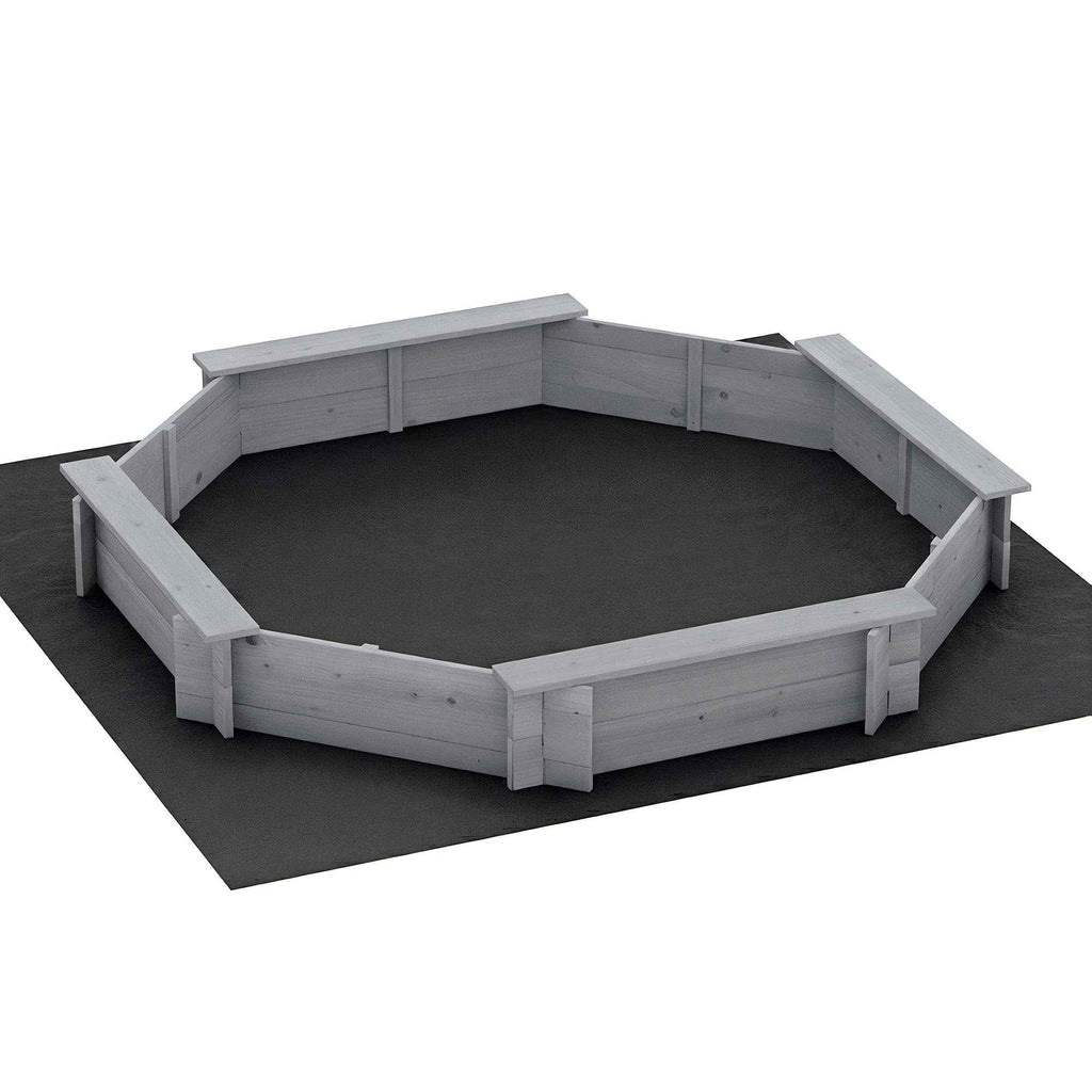 Keezi Kids Sandpit Wooden Round Sand Pit with Cover Bench Seat Beach Toys 182cm Grey