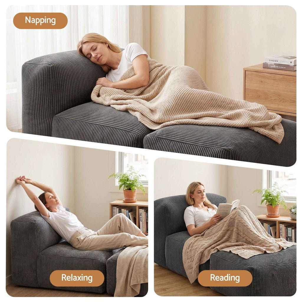 Artiss Foldable Bean Bag Sofa Bed Cloud Couch Boneless Floor Lounger Chair Grey