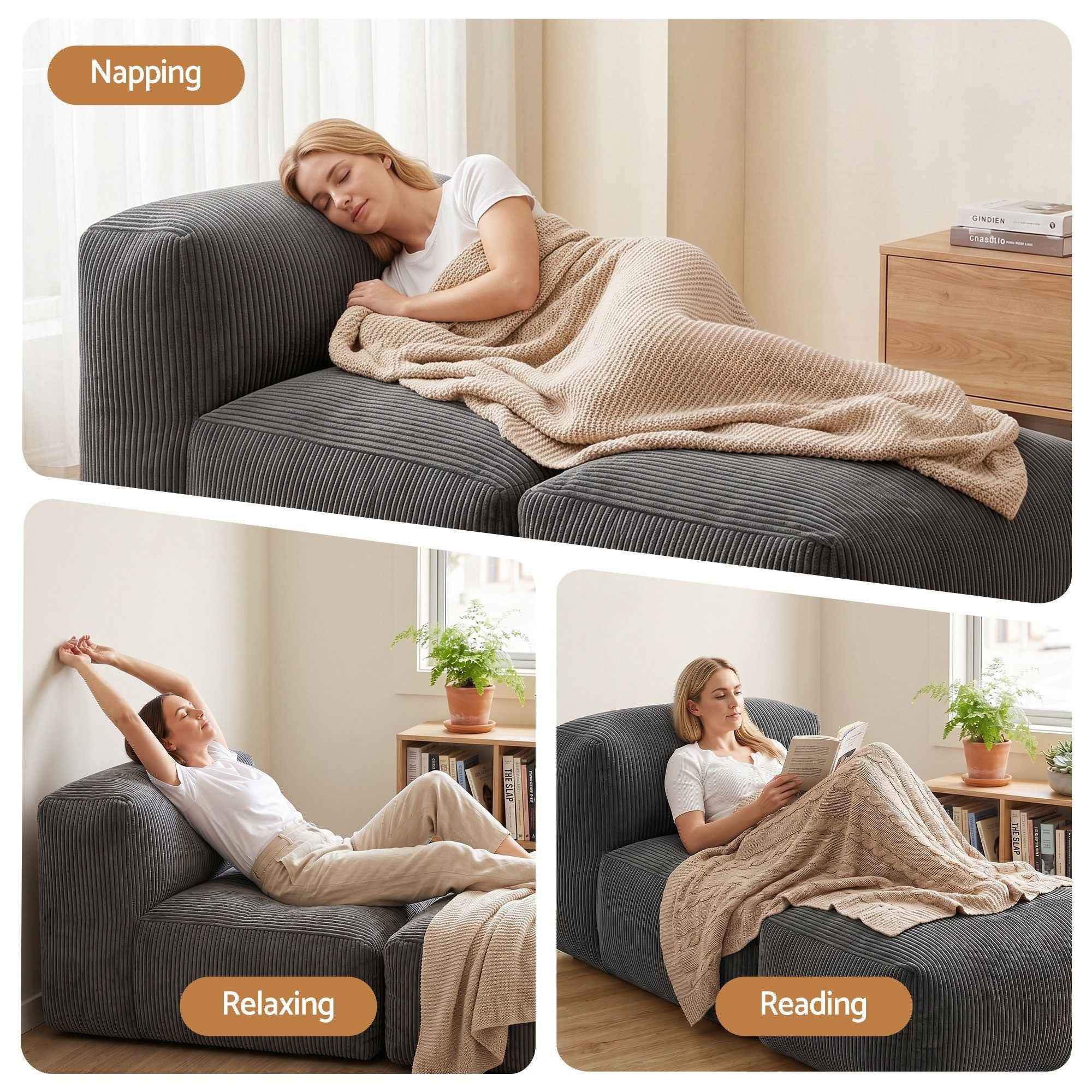 Artiss Foldable Bean Bag Sofa Bed Cloud Couch Boneless Floor Lounger Chair Grey