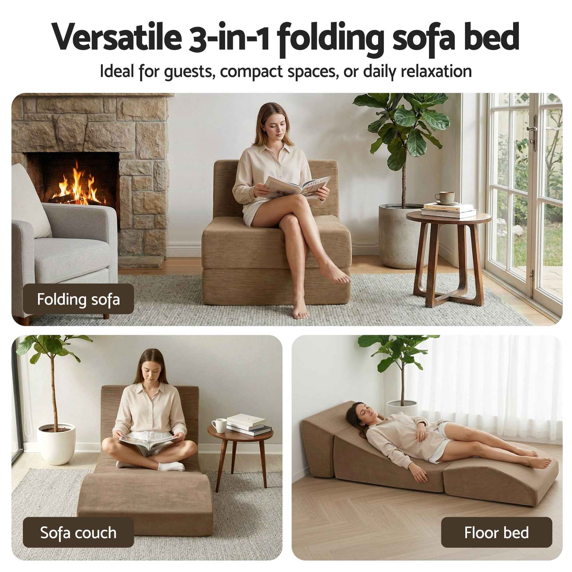 Artiss Folding Sofa Bed Convertible Armless Foam Floor Futon Lounger Couch Brown