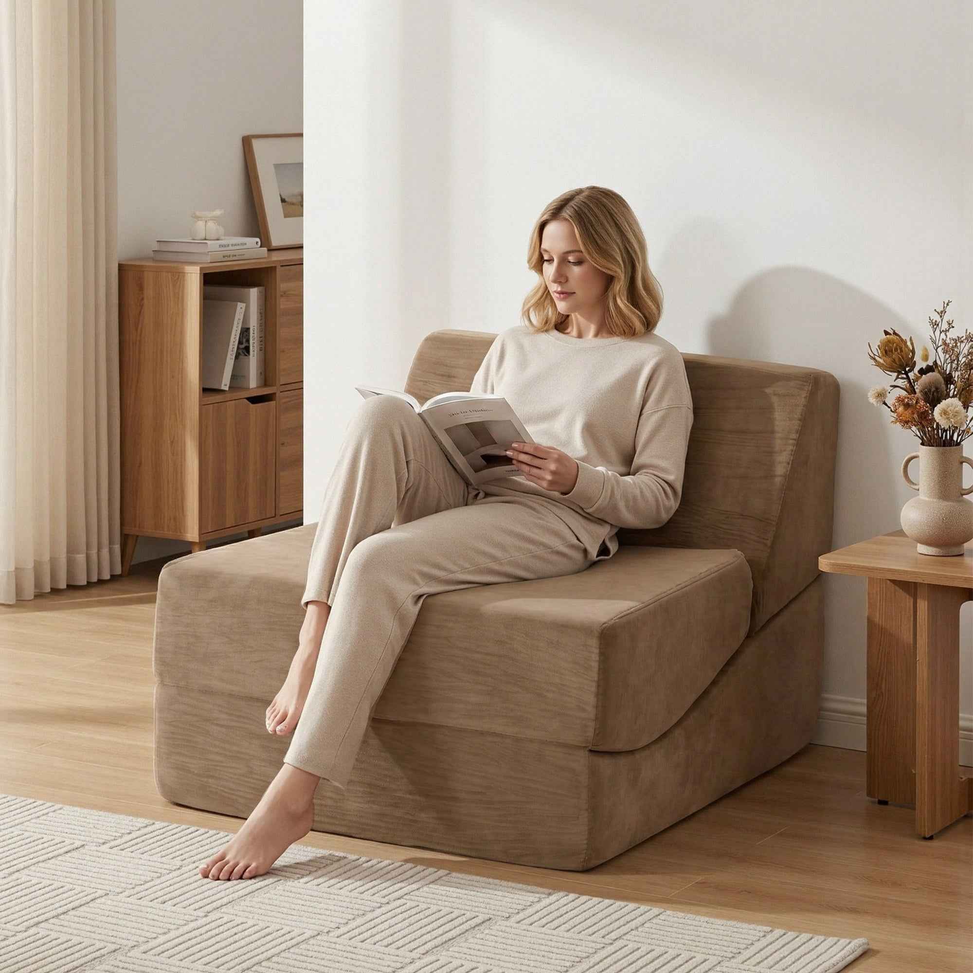 Artiss Folding Sofa Bed Convertible Armless Foam Floor Futon Lounger Couch Brown